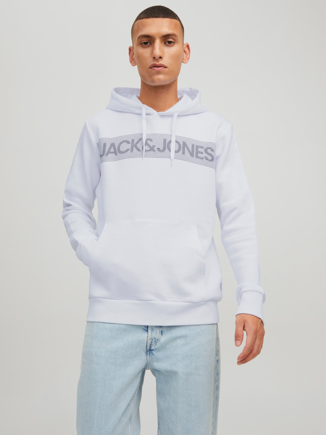 JACK & JONES FELPA CON CAPPUCCIO CON LOGO - Bianco