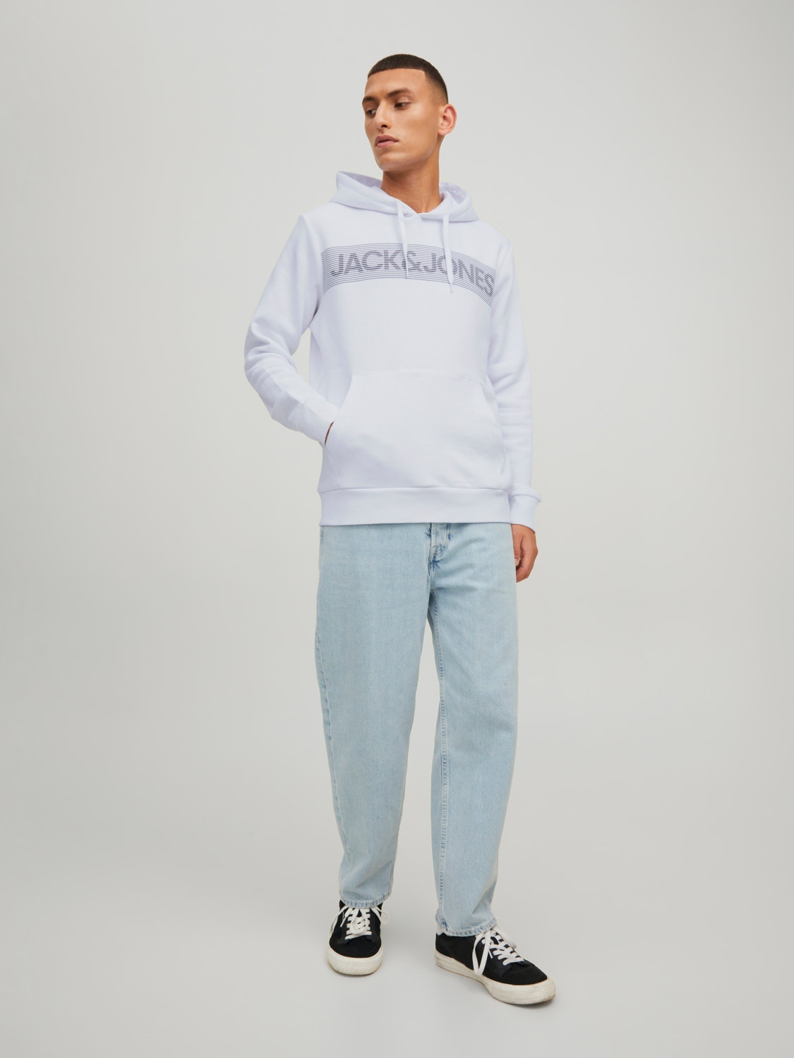 JACK & JONES FELPA CON CAPPUCCIO CON LOGO - Bianco