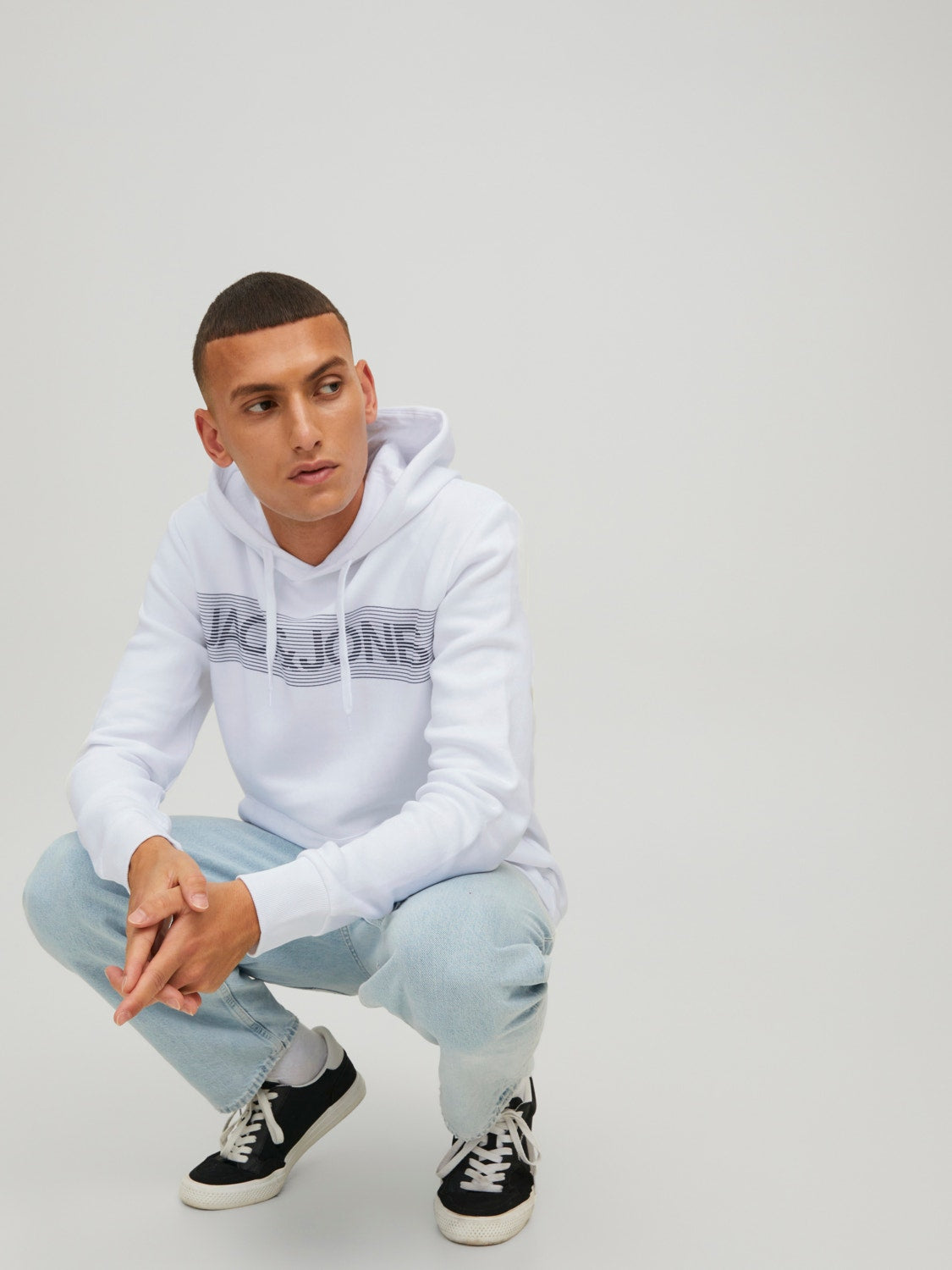 JACK & JONES FELPA CON CAPPUCCIO CON LOGO - Bianco