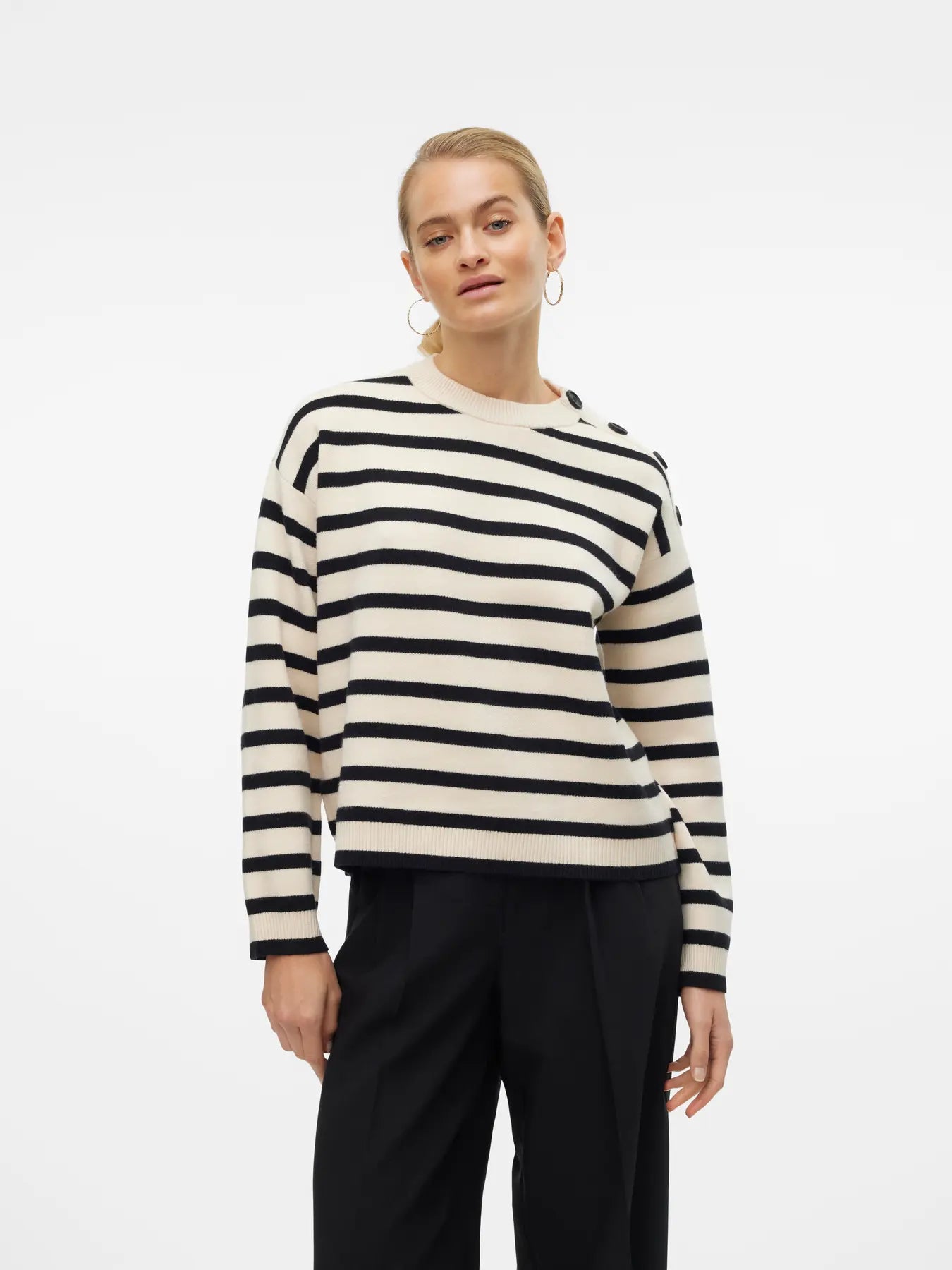 Vero Moda SABA Maglione a righe con i bottoni - birch black