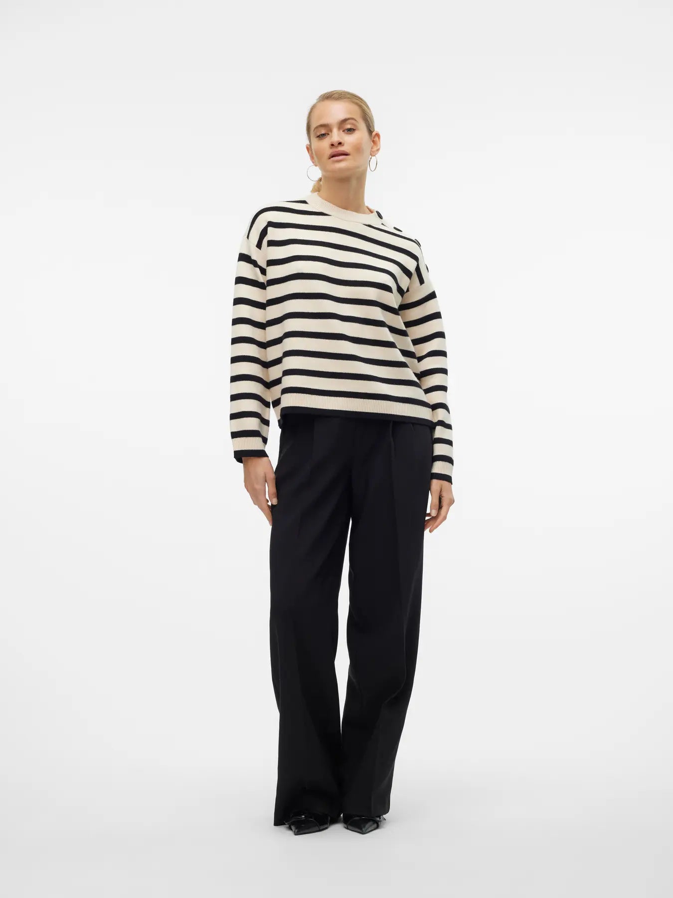 Vero Moda SABA Maglione a righe con i bottoni - birch black