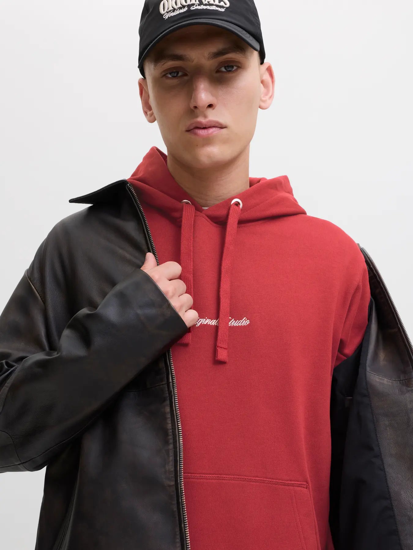 JACK & JONES FELPA CON CAPPUCCIO "JORNORREBRO" - Rosso