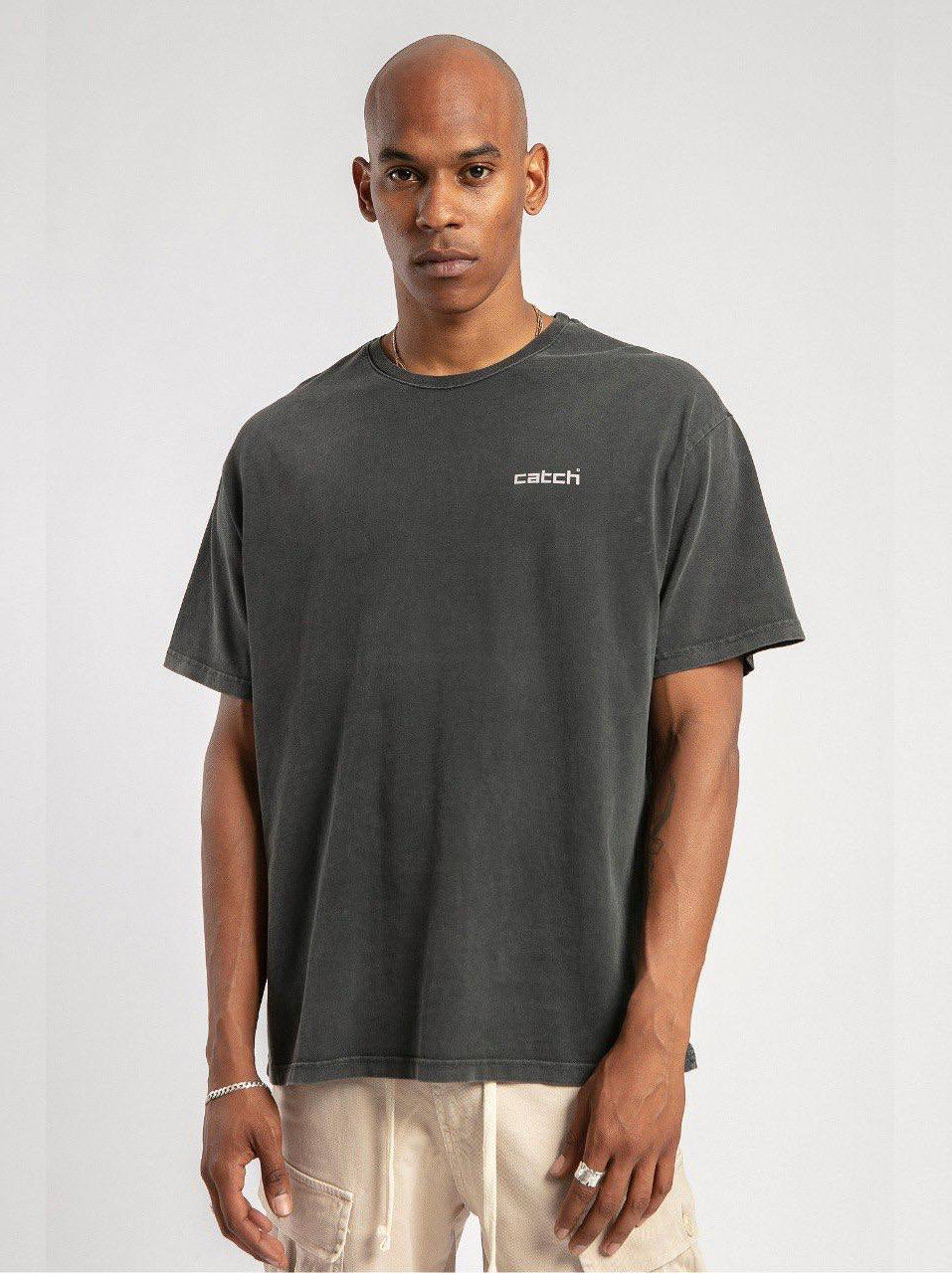 T-SHIRT "CATCH" CON STAMPA FRONTE/RETRO - Col. nero