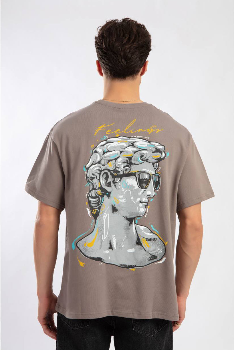 T-SHIRT "FEELINGS" CON STAMPA FRONTE/RETRO - Col. Beige scuro