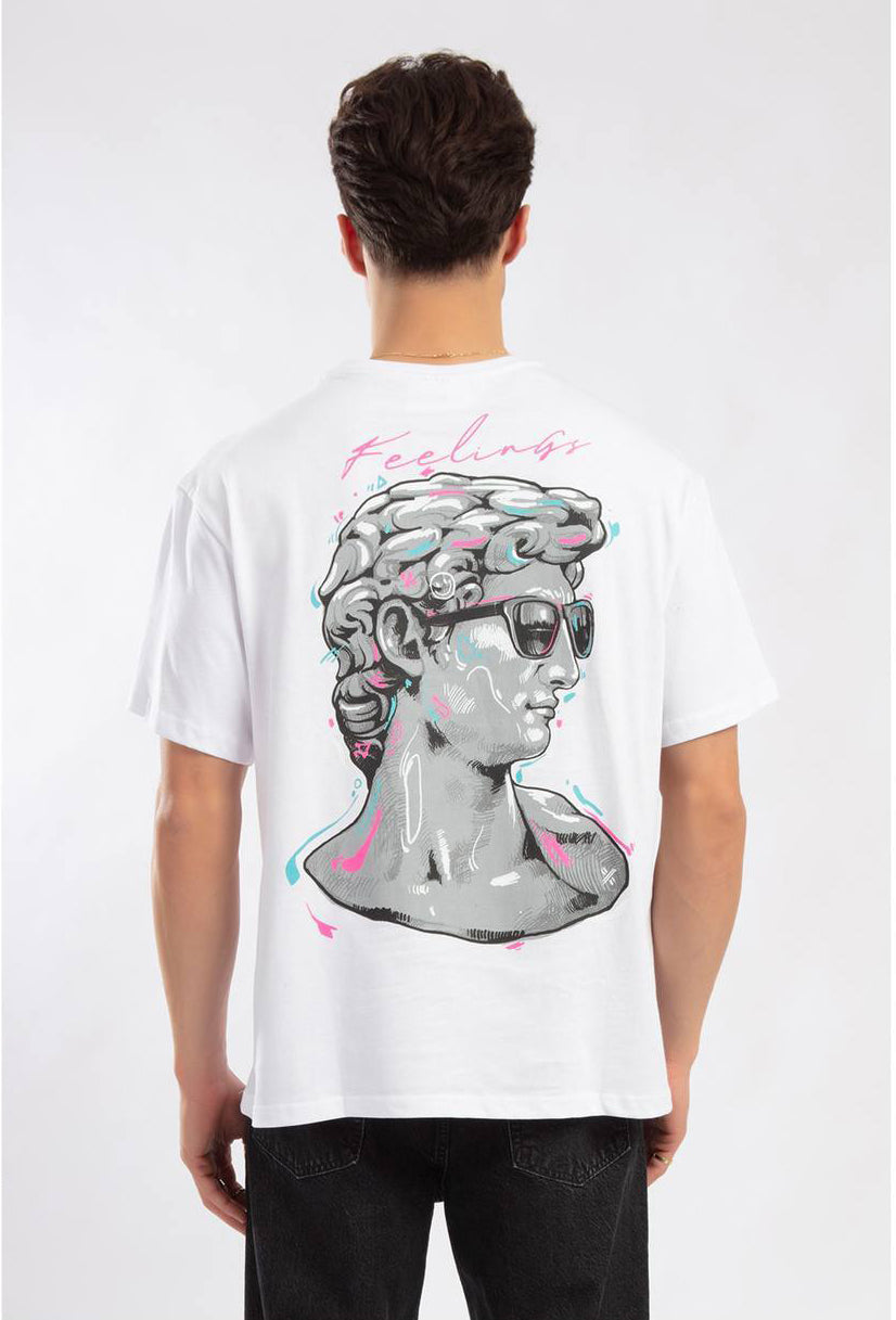 T-SHIRT "FEELINGS" CON STAMPA FRONTE/RETRO - Col. bianco