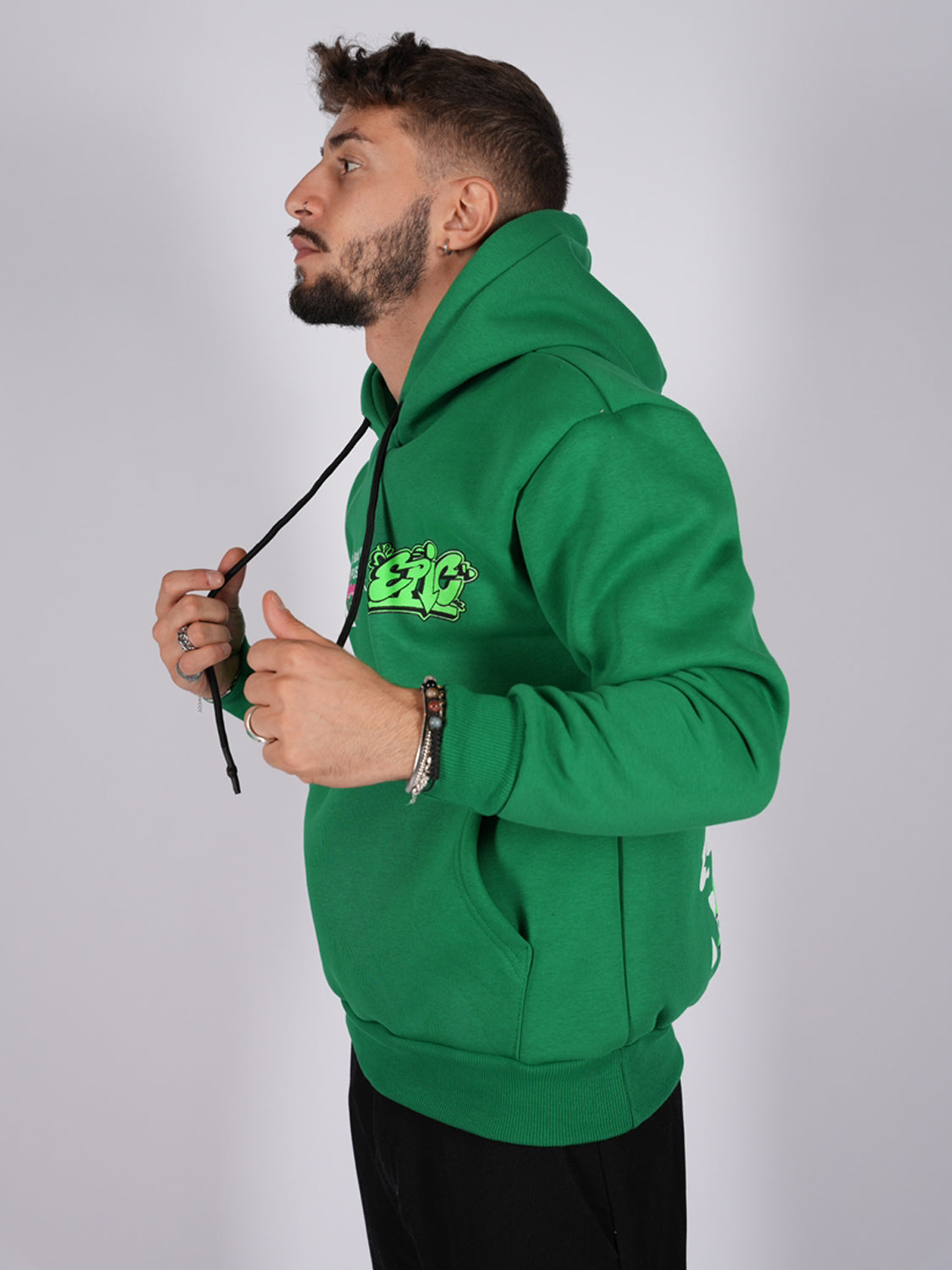 FELPA CON CAPPUCCIO "EPIC" - Col. Verde