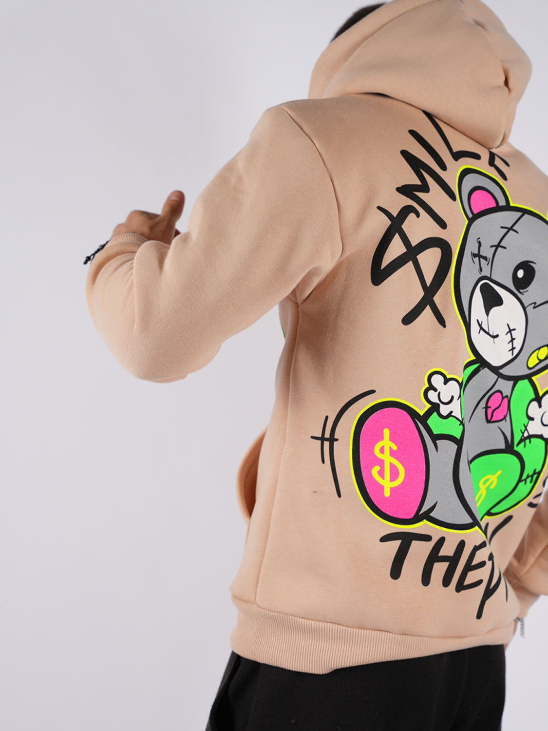 FELPA CON CAPPUCCIO "SMILE THE PAIN" - Col. Beige