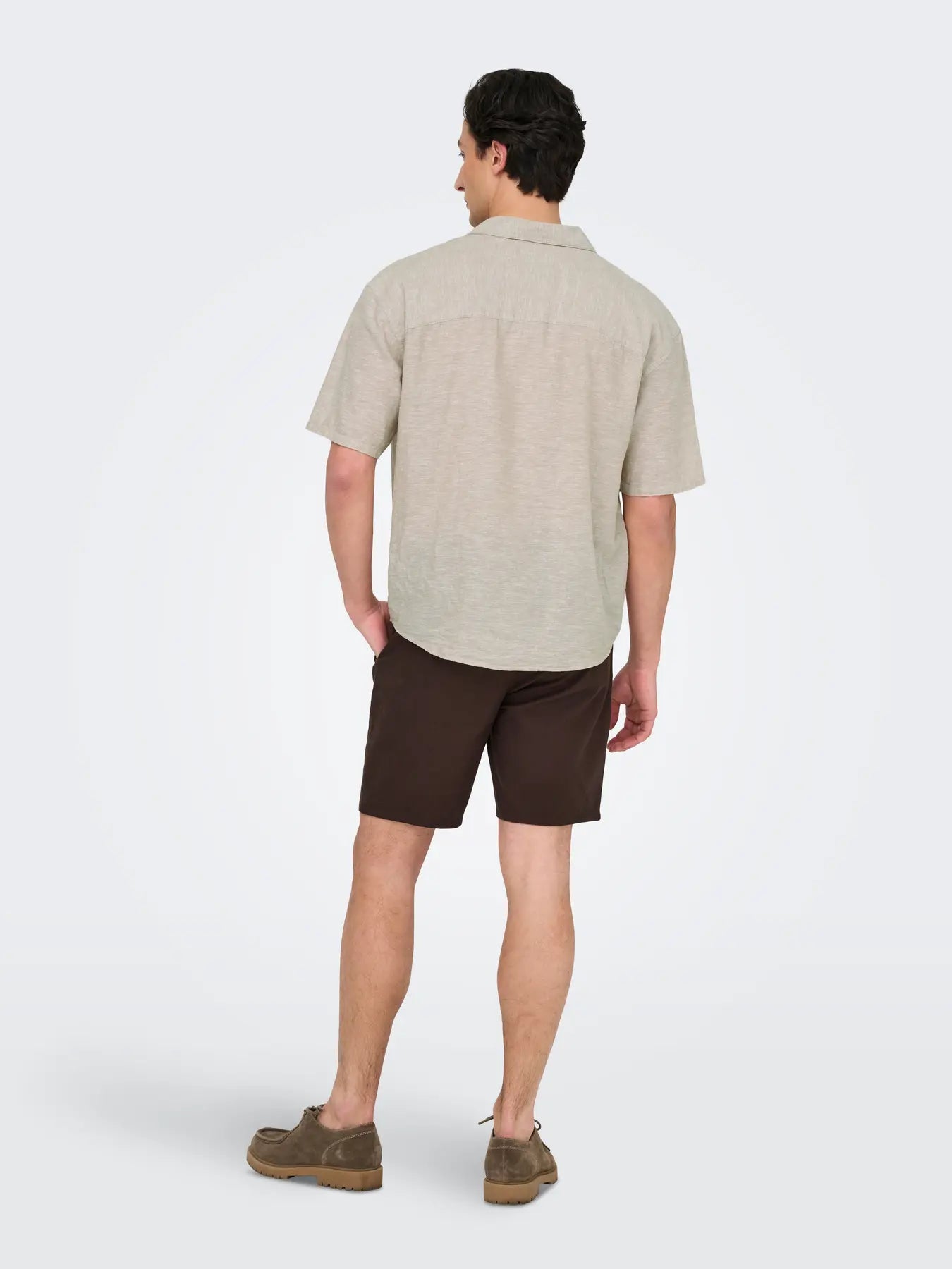 CAMICIA A MANICHE CORTE IN MISTO LINO RELAXED FIT - col. Beige