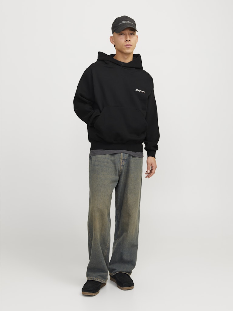 JACK & JONES FELPA CON CAPPUCCIO "ORIGINALS WORLDWIDE" - Nero