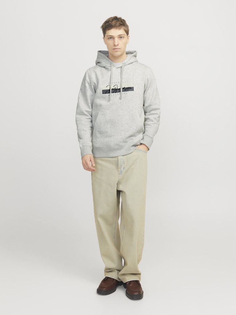 JACK & JONES FELPA CON CAPPUCCIO "BOX SCRIPT" - White Melange