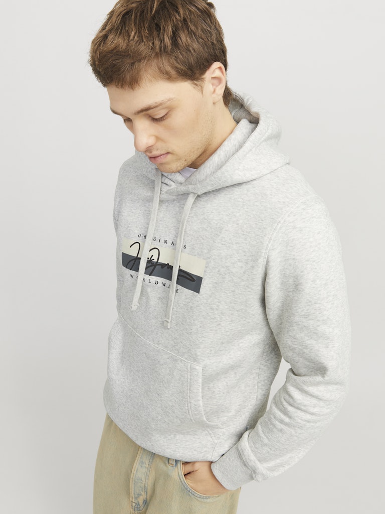 JACK & JONES FELPA CON CAPPUCCIO "BOX SCRIPT" - White Melange