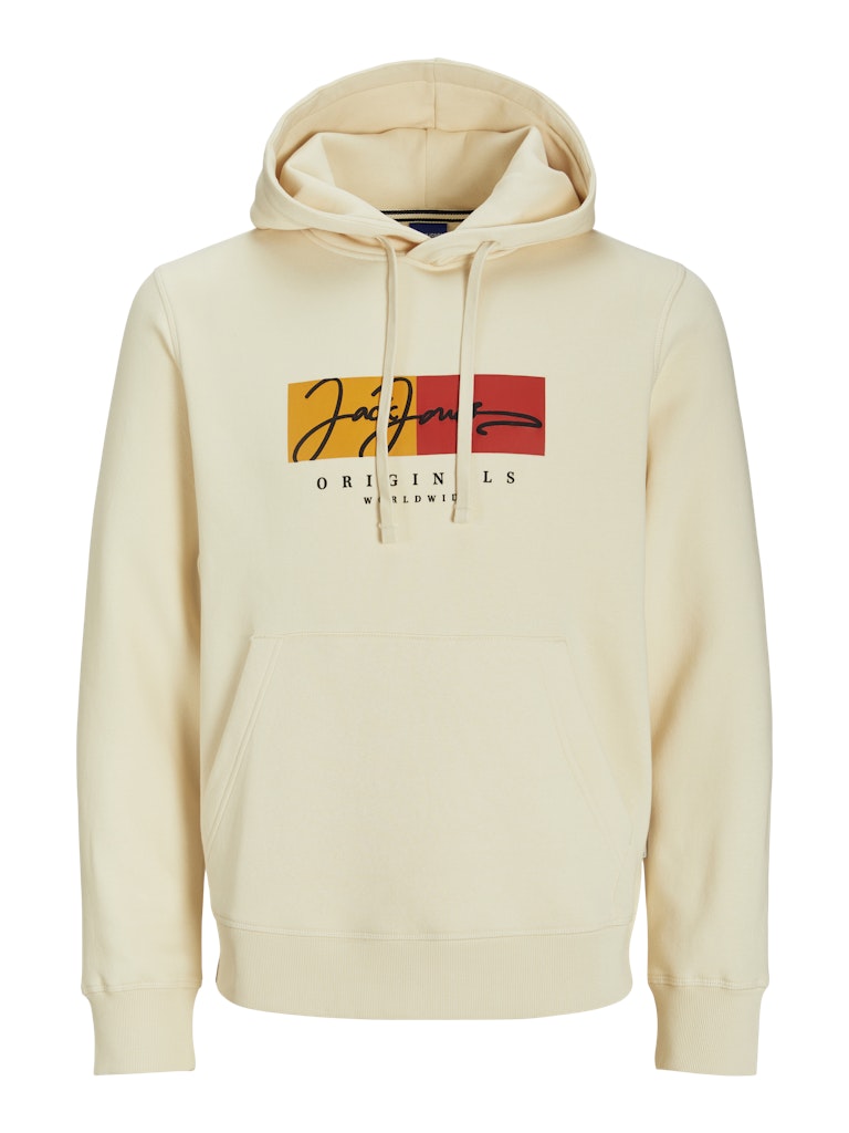 JACK & JONES FELPA CON CAPPUCCIO "BOX SCRIPT" - Bianco Panna