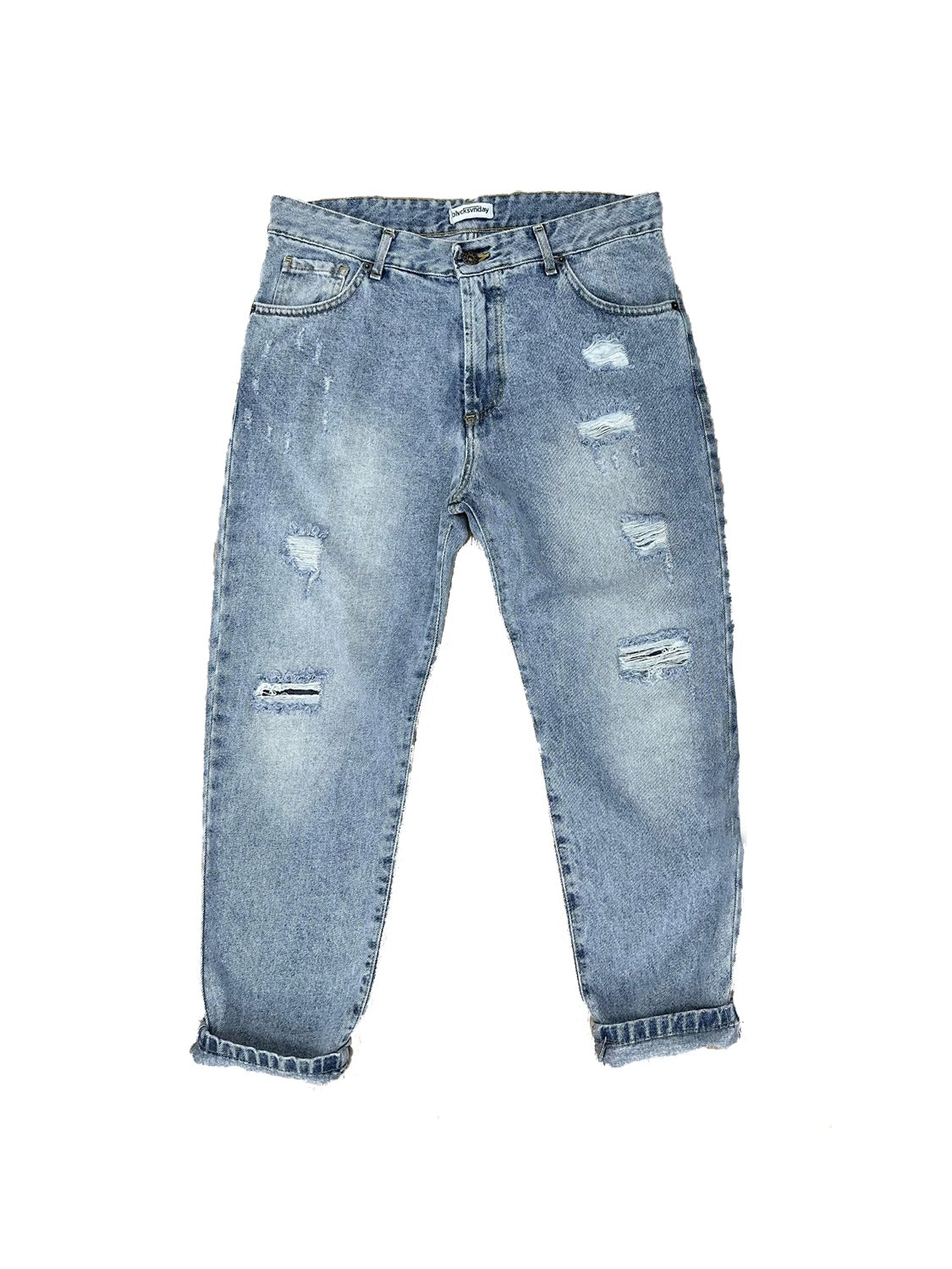 LOOSE BLUE LIGHT JEANS CON FINTI STRAPPI