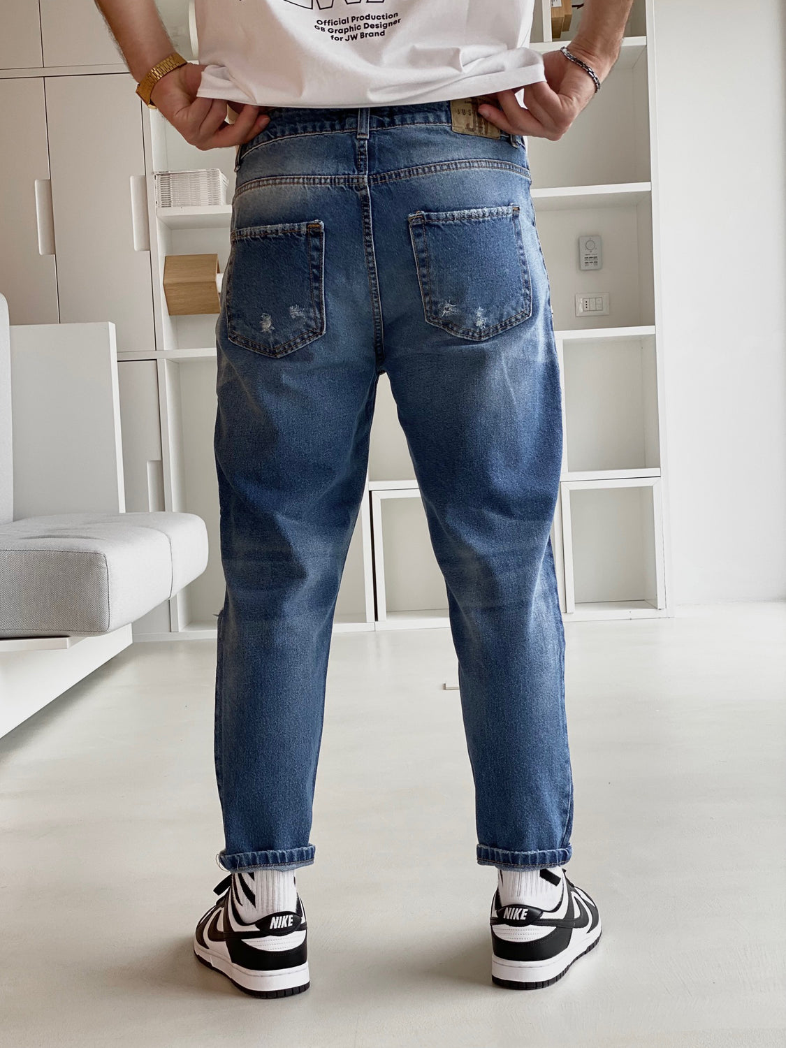 BLU DENIM "JUSTWEST" JEANS CON STRAPPI