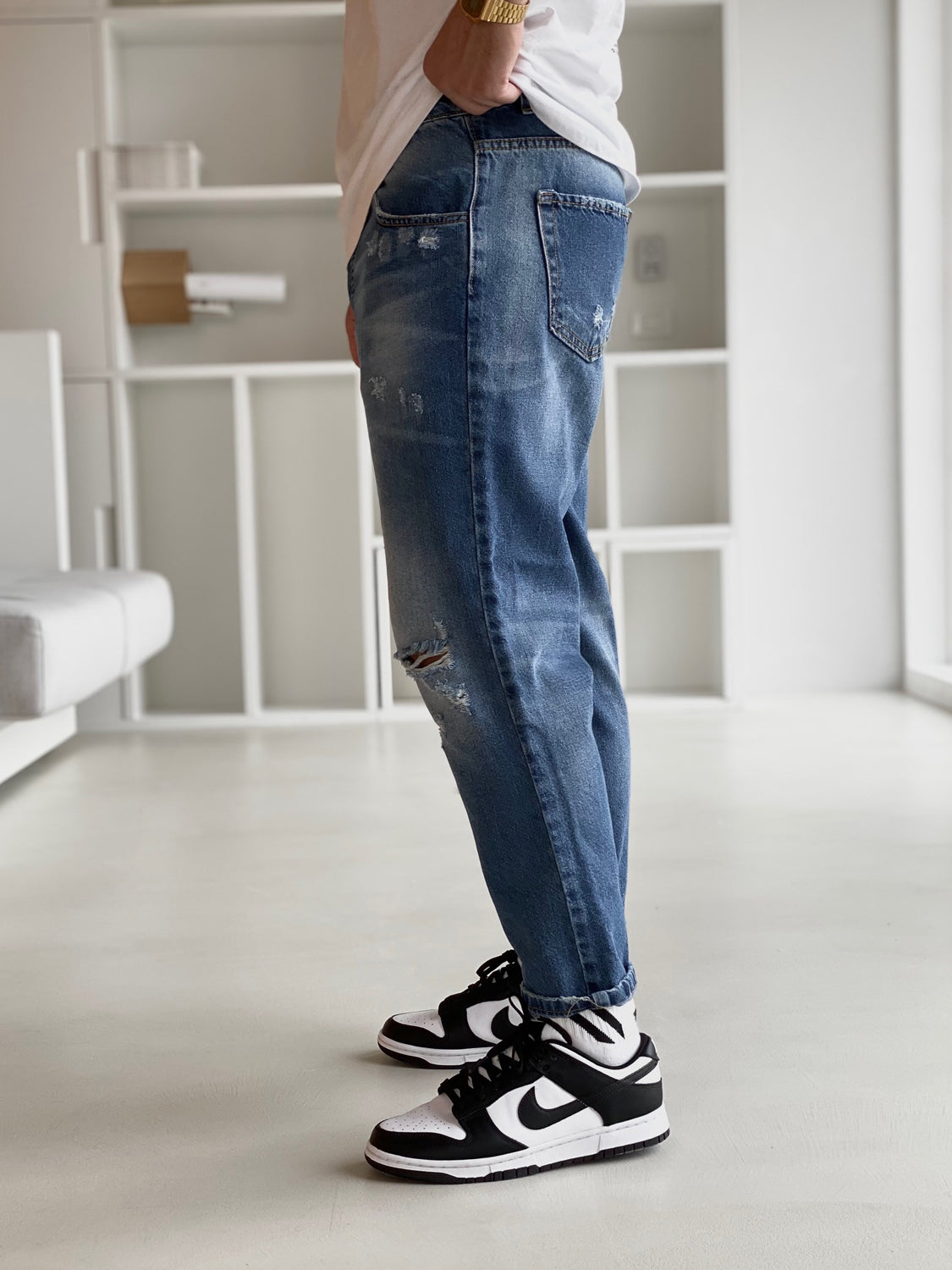 BLU DENIM "JUSTWEST" JEANS CON STRAPPI