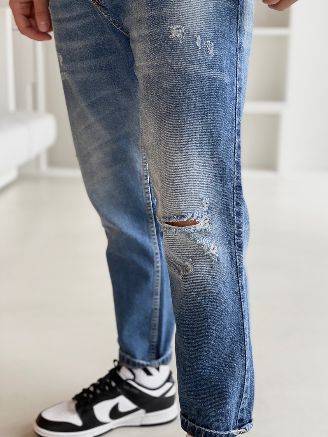 BLU DENIM "JUSTWEST" JEANS CON STRAPPI