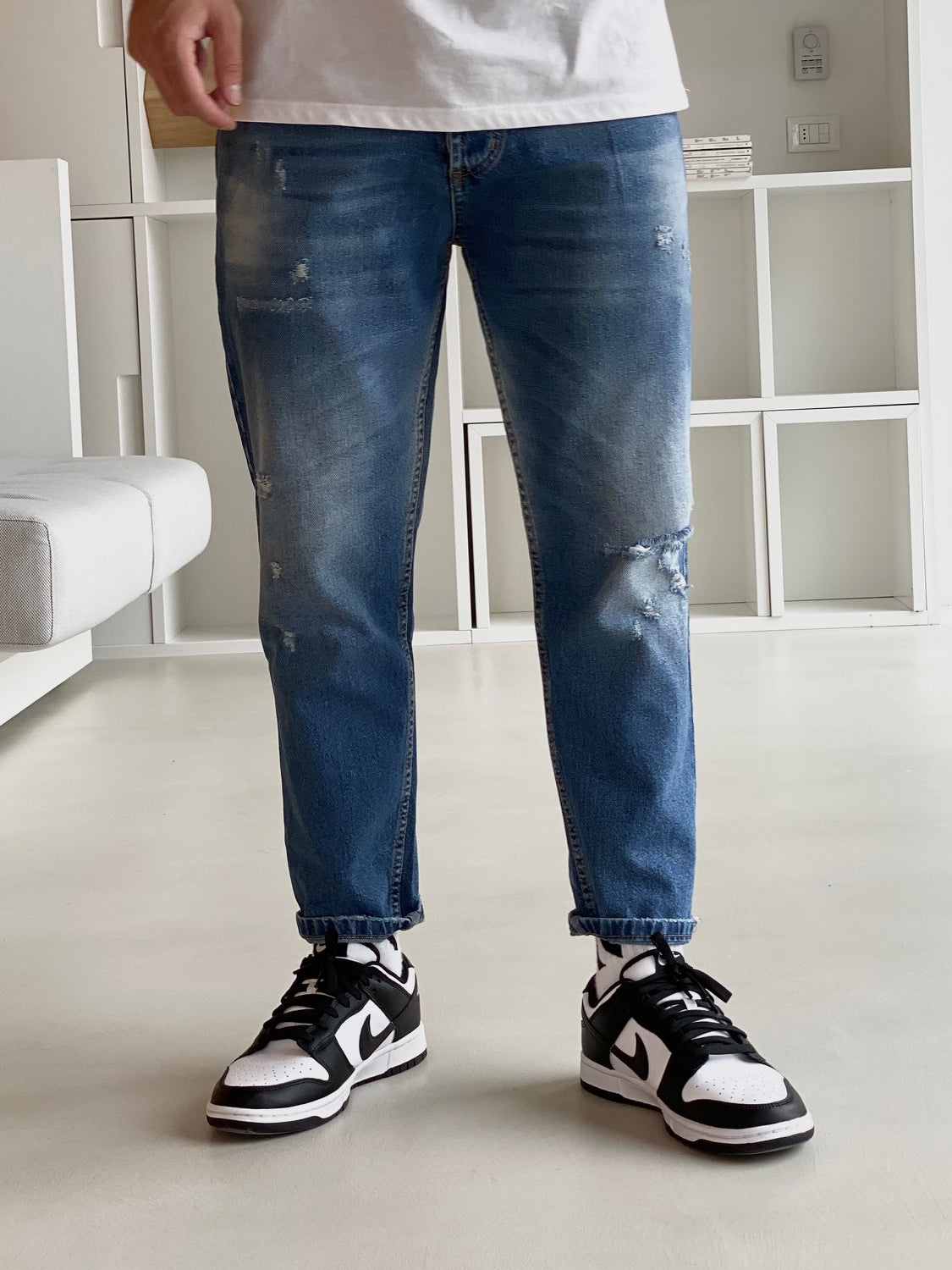 BLU DENIM "JUSTWEST" JEANS CON STRAPPI