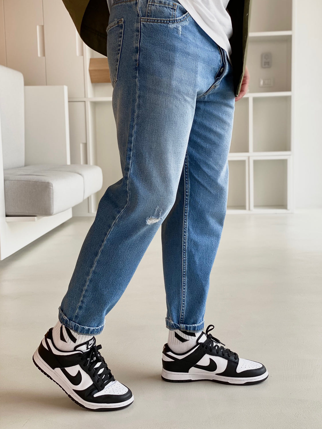 BLU DENIM "JUSTWEST" JEANS CON STRAPPO