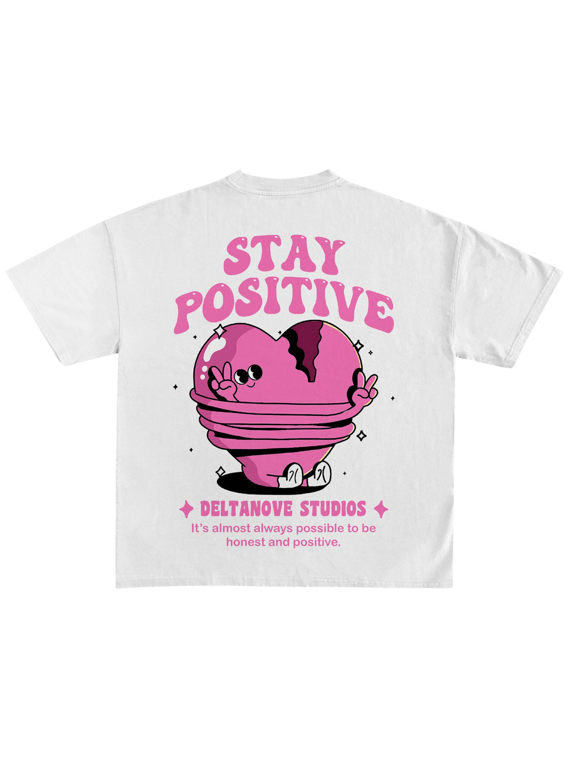 T-SHIRT "STAY POSITIVE" CON STAMPA FRONTE/RETRO - Col. Bianco