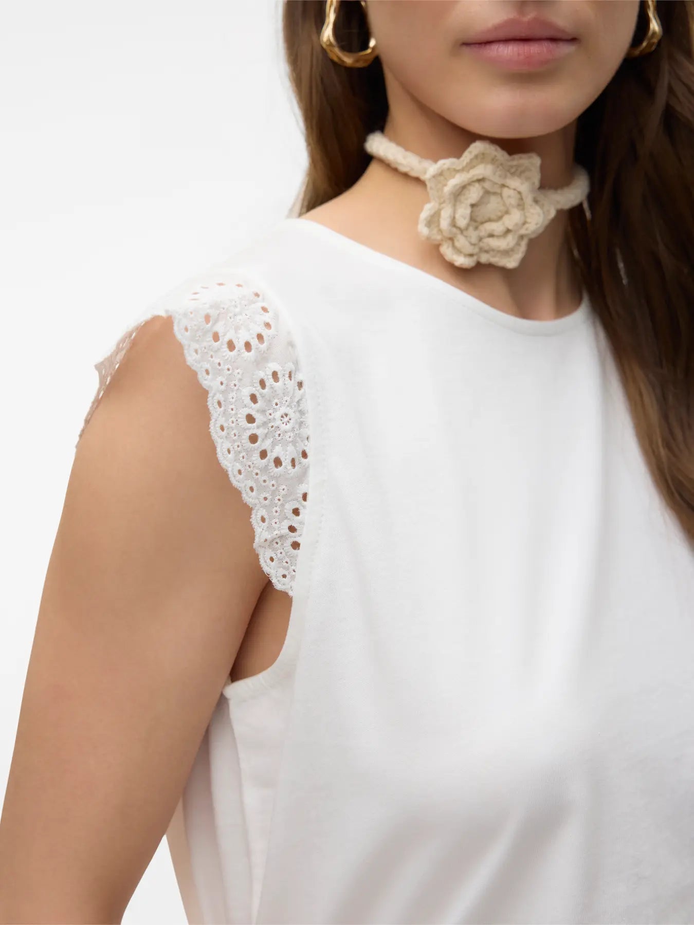 Vero Moda - Top con ricami VMEMILY - col. bianco