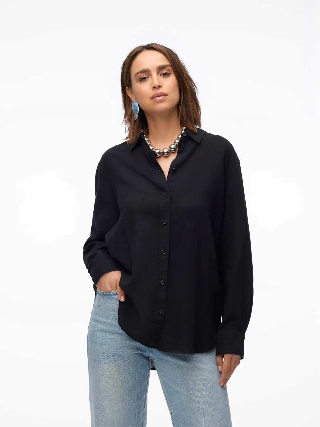 VERO MODA Camicia in lino da donna 'VMLINN' - col. Nero