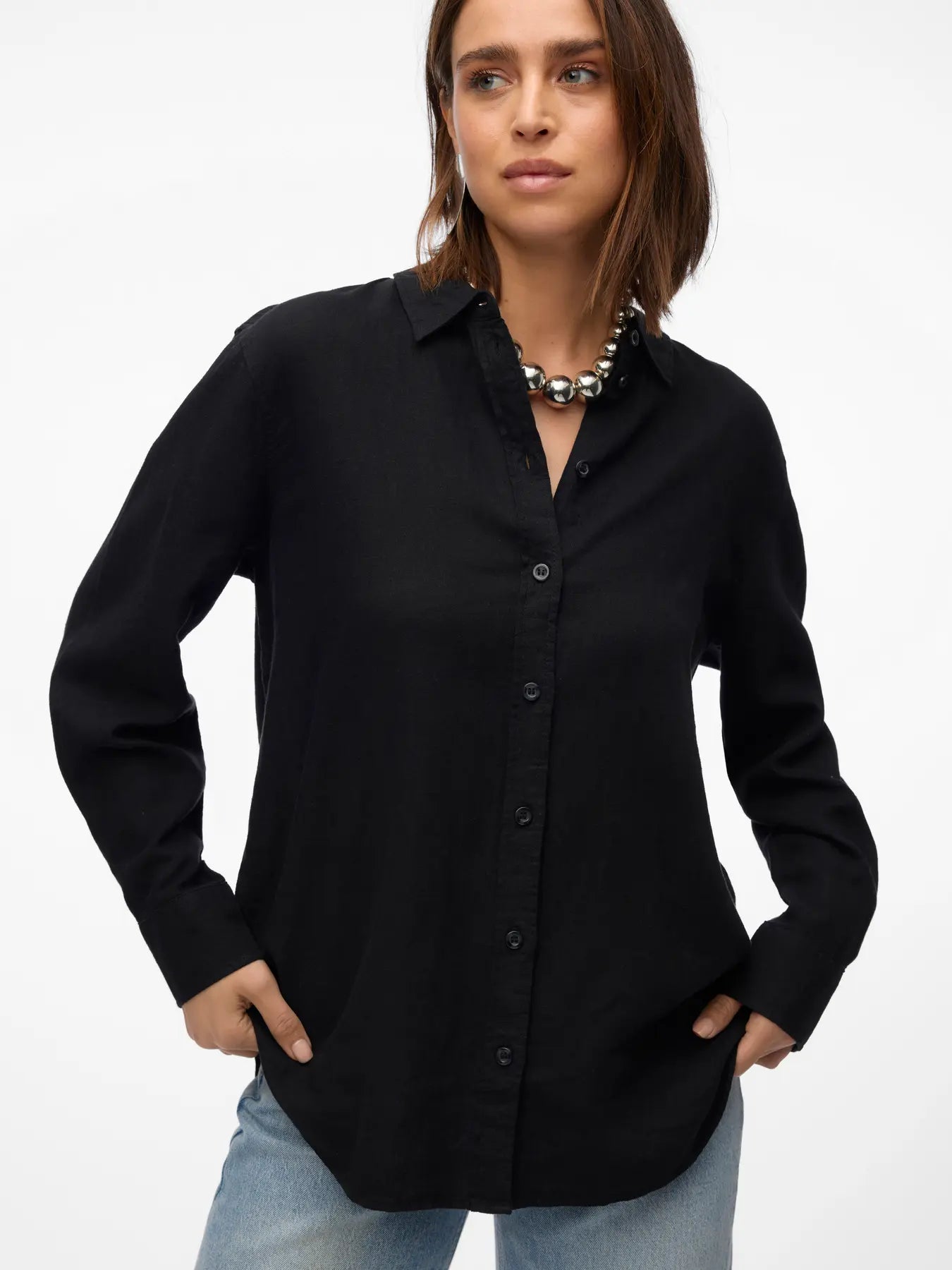 VERO MODA Camicia in lino da donna 'VMLINN' - col. Nero