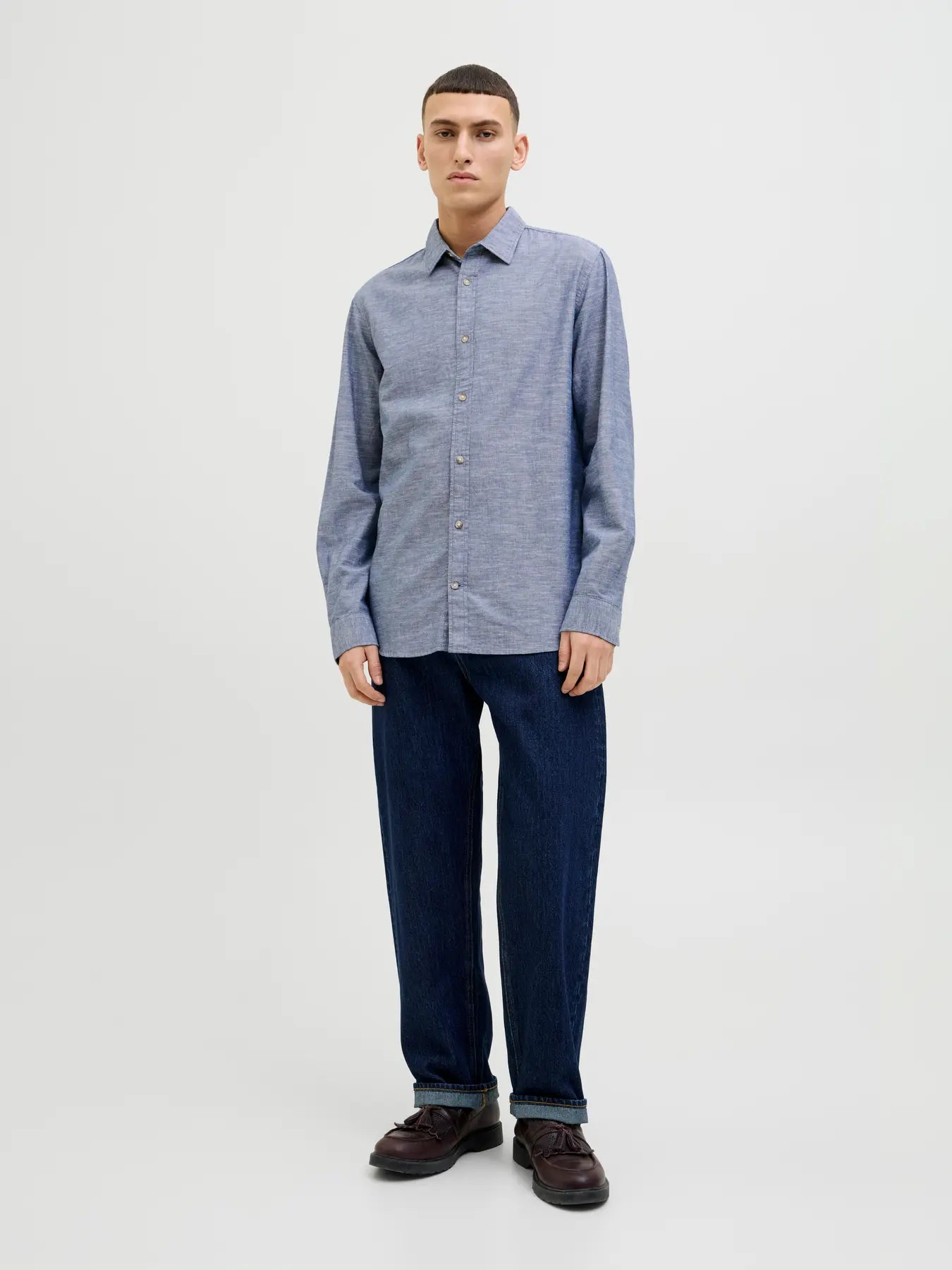 JACK & JONES CAMICIA IN MISTO LINO REGULAR FIT - Col. Denim