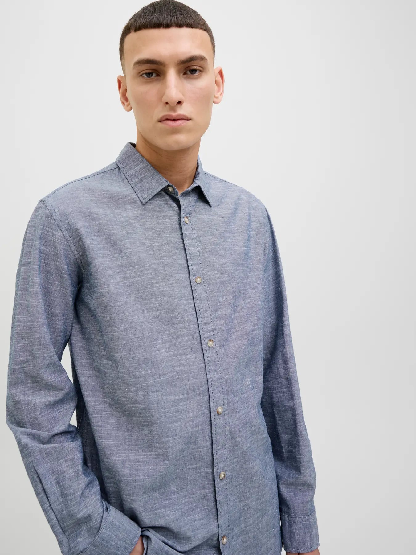 JACK & JONES CAMICIA IN MISTO LINO REGULAR FIT - Col. Denim