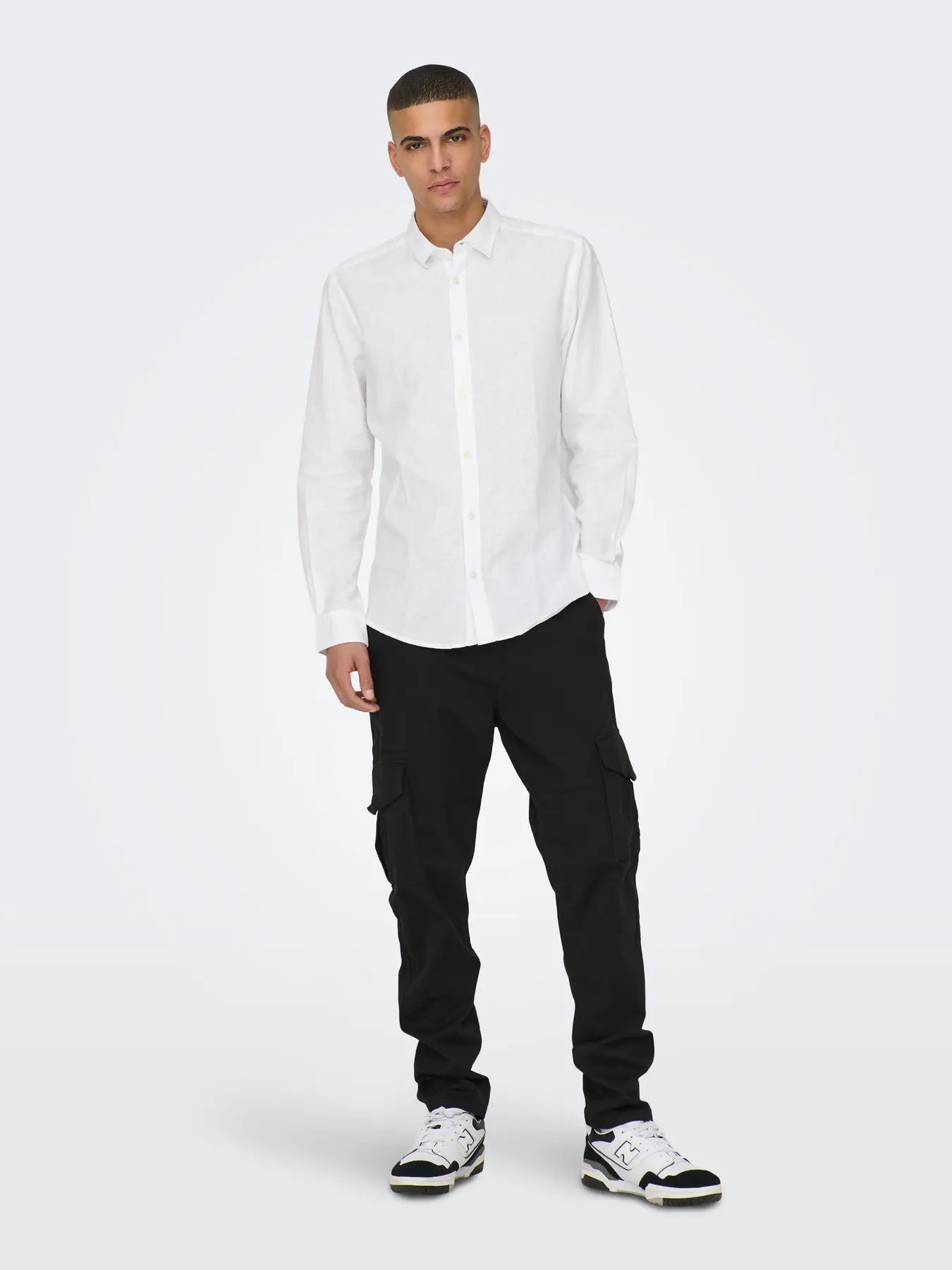 CAMICIA IN MISTO LINO SLIM FIT - col. Bianco