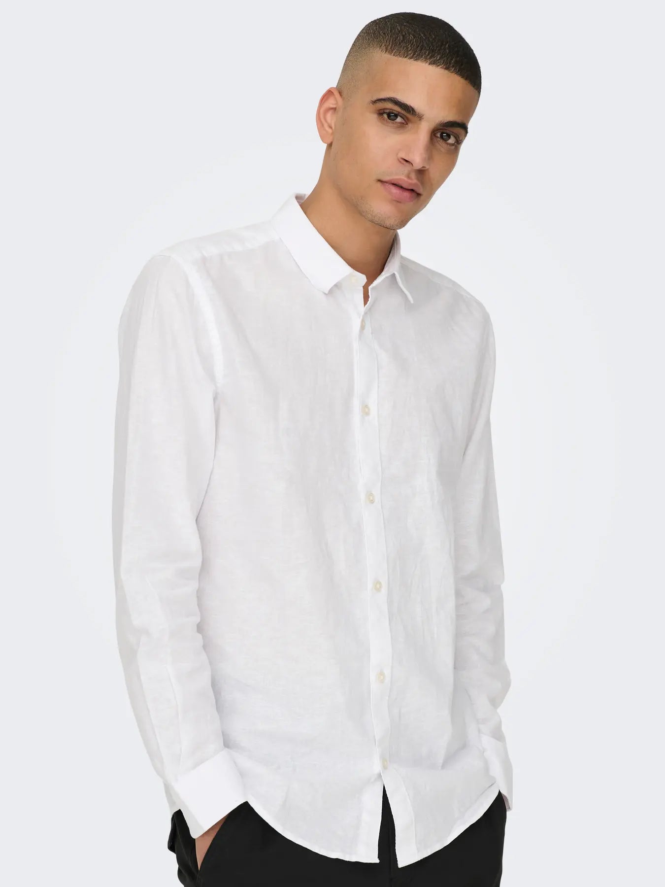 CAMICIA IN MISTO LINO SLIM FIT - col. Bianco