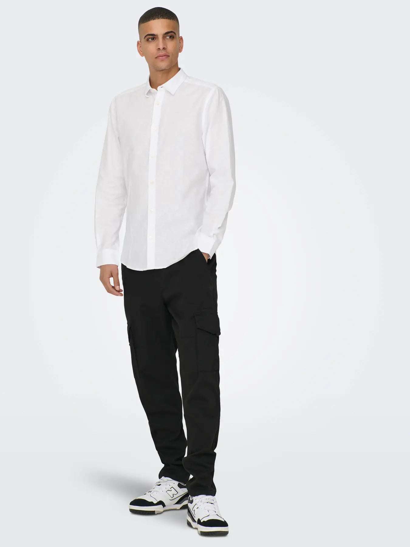 CAMICIA IN MISTO LINO SLIM FIT - col. Bianco