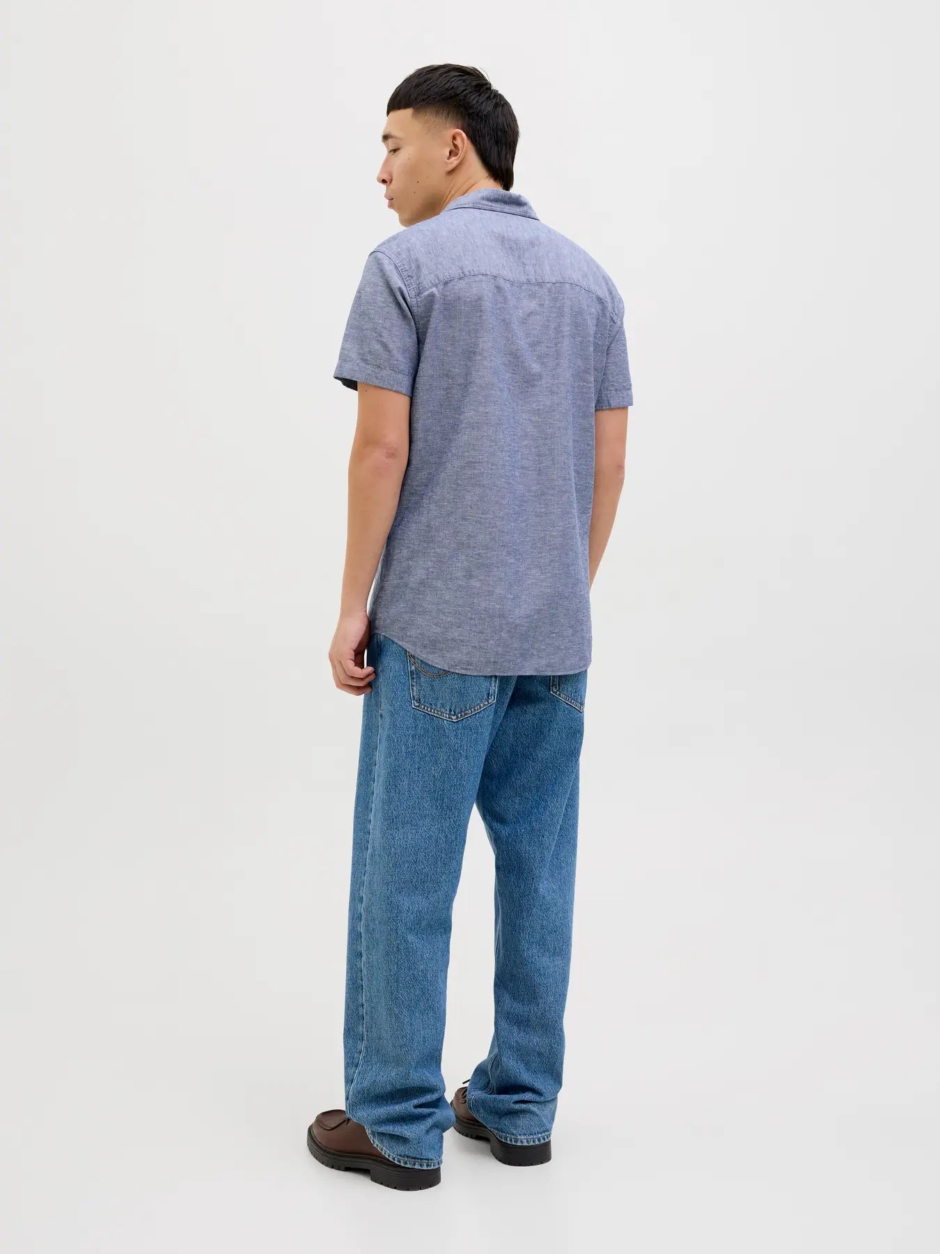 JACK & JONES CAMICIA MANICHE CORTE IN MISTO LINO - col. Denim