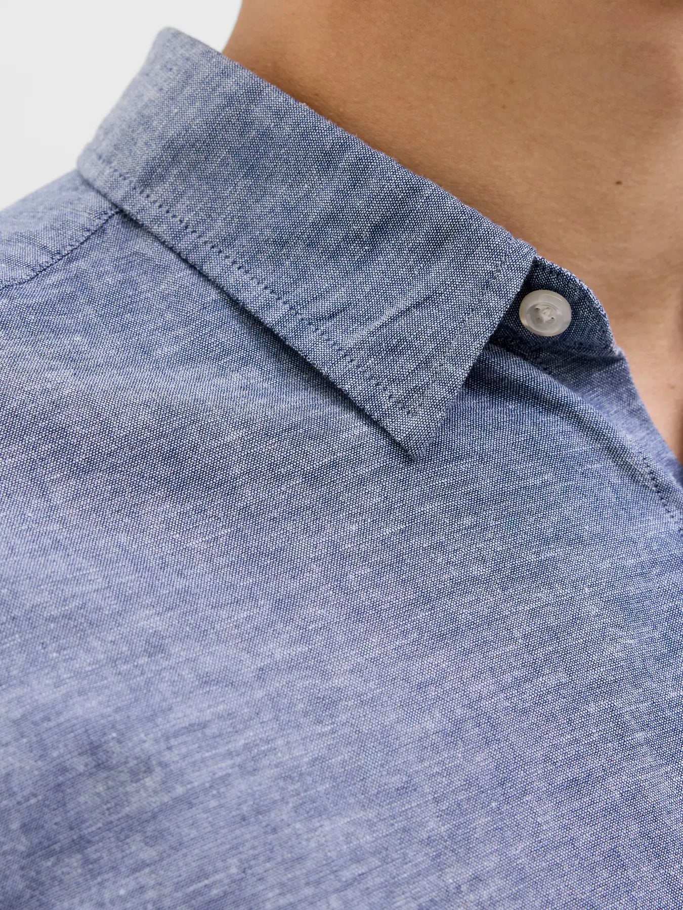 JACK & JONES CAMICIA MANICHE CORTE IN MISTO LINO - col. Denim