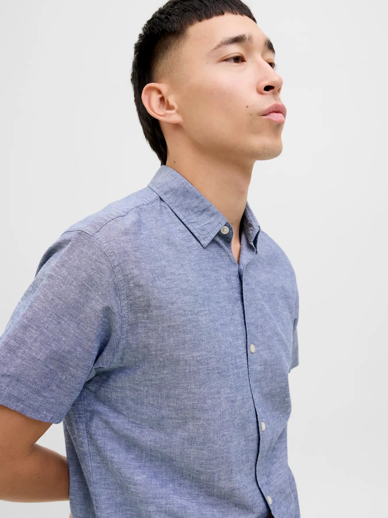 JACK & JONES CAMICIA MANICHE CORTE IN MISTO LINO - col. Denim