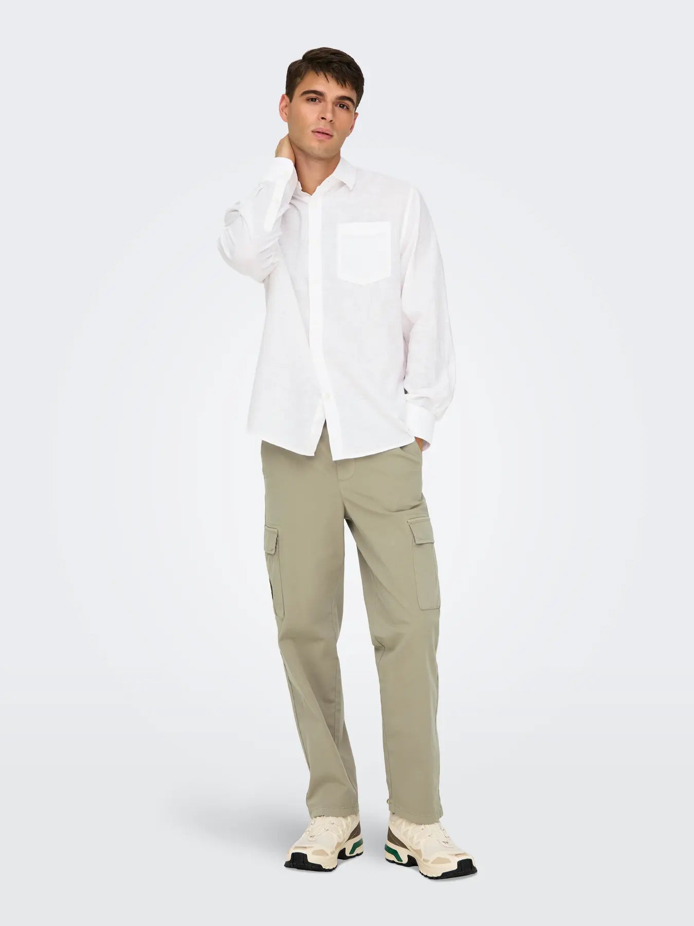 CAMICIA IN MISTO LINO REGULAR FIT - col. Bianco