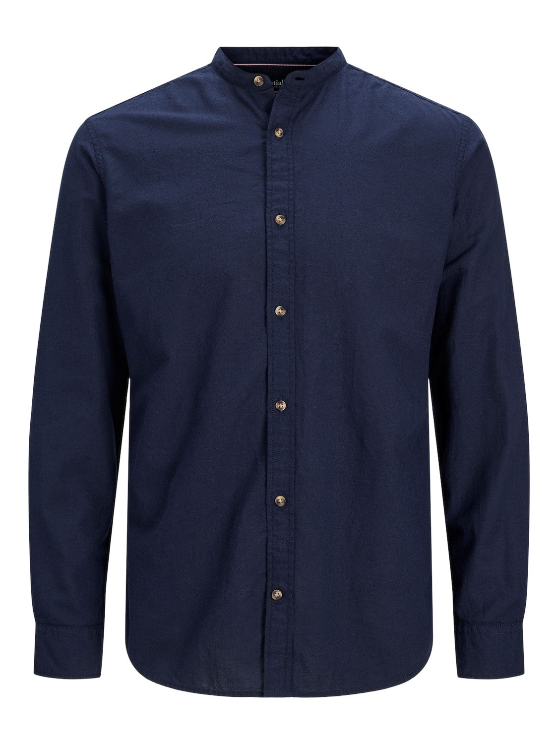 CAMICIA IN MISTO LINO CON COLLO COREANA - Dark Navy