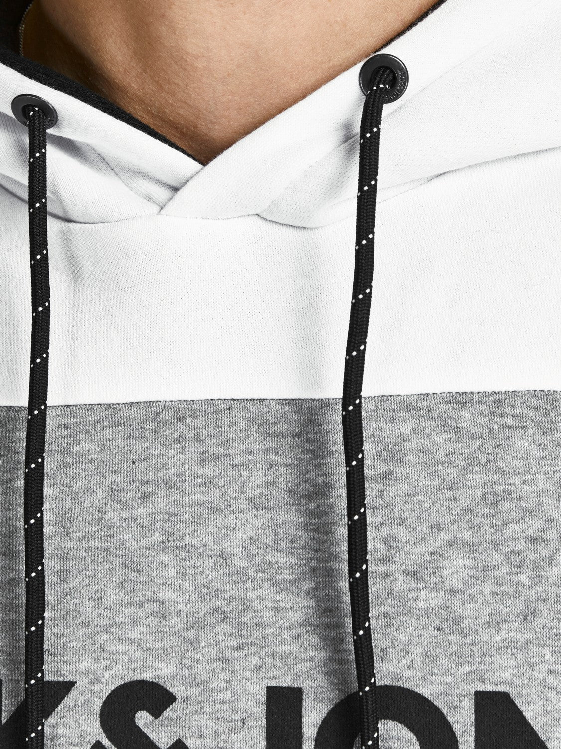 JACK & JONES FELPA CON CAPPUCCIO CON LOGO - Col. Bianco/nero