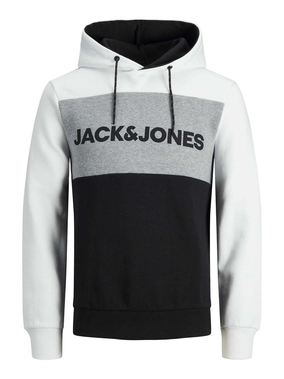 JACK & JONES FELPA CON CAPPUCCIO CON LOGO - Col. Bianco/nero