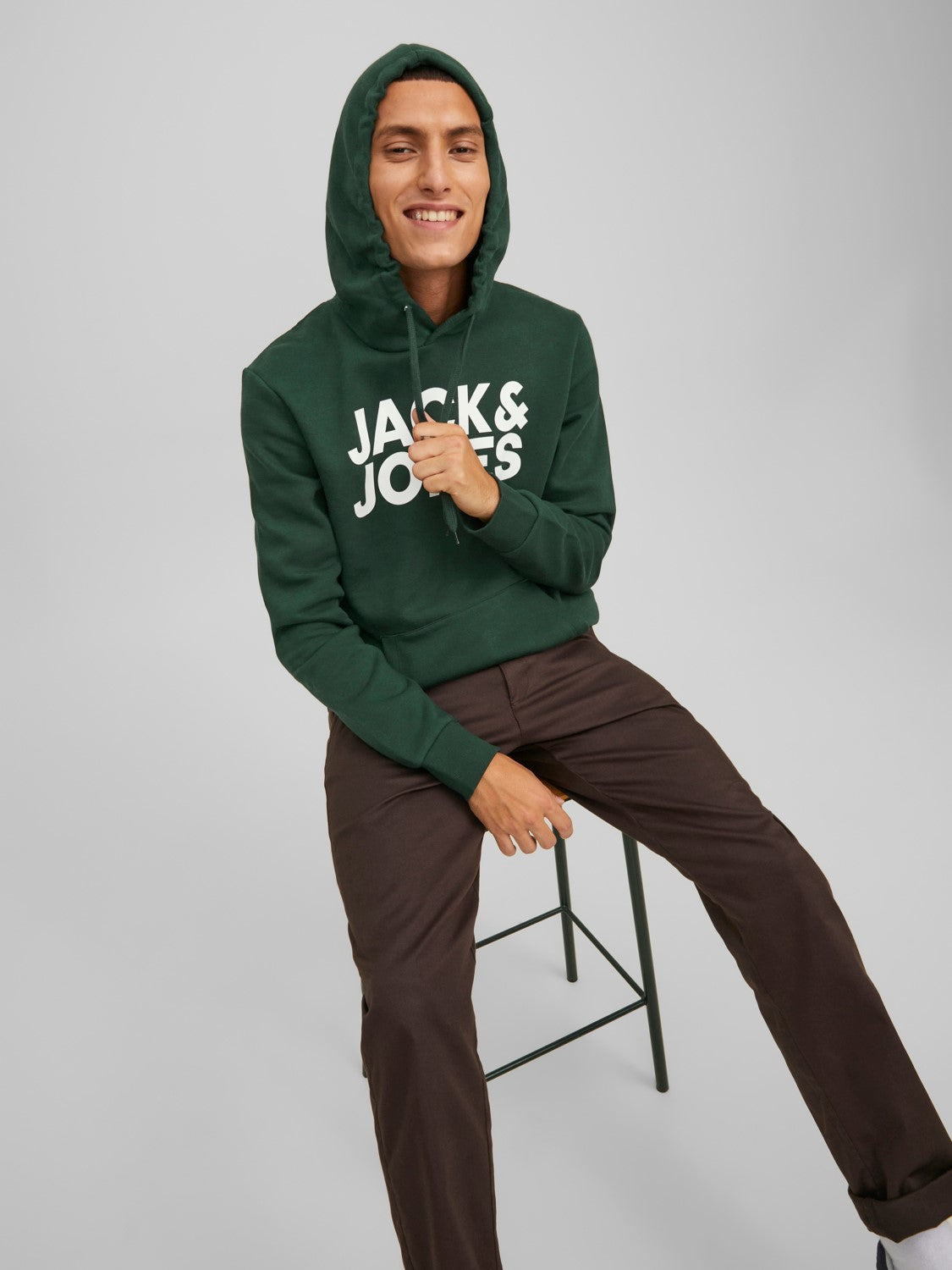 JACK & JONES FELPA CON CAPPUCCIO CON LOGO - Verde