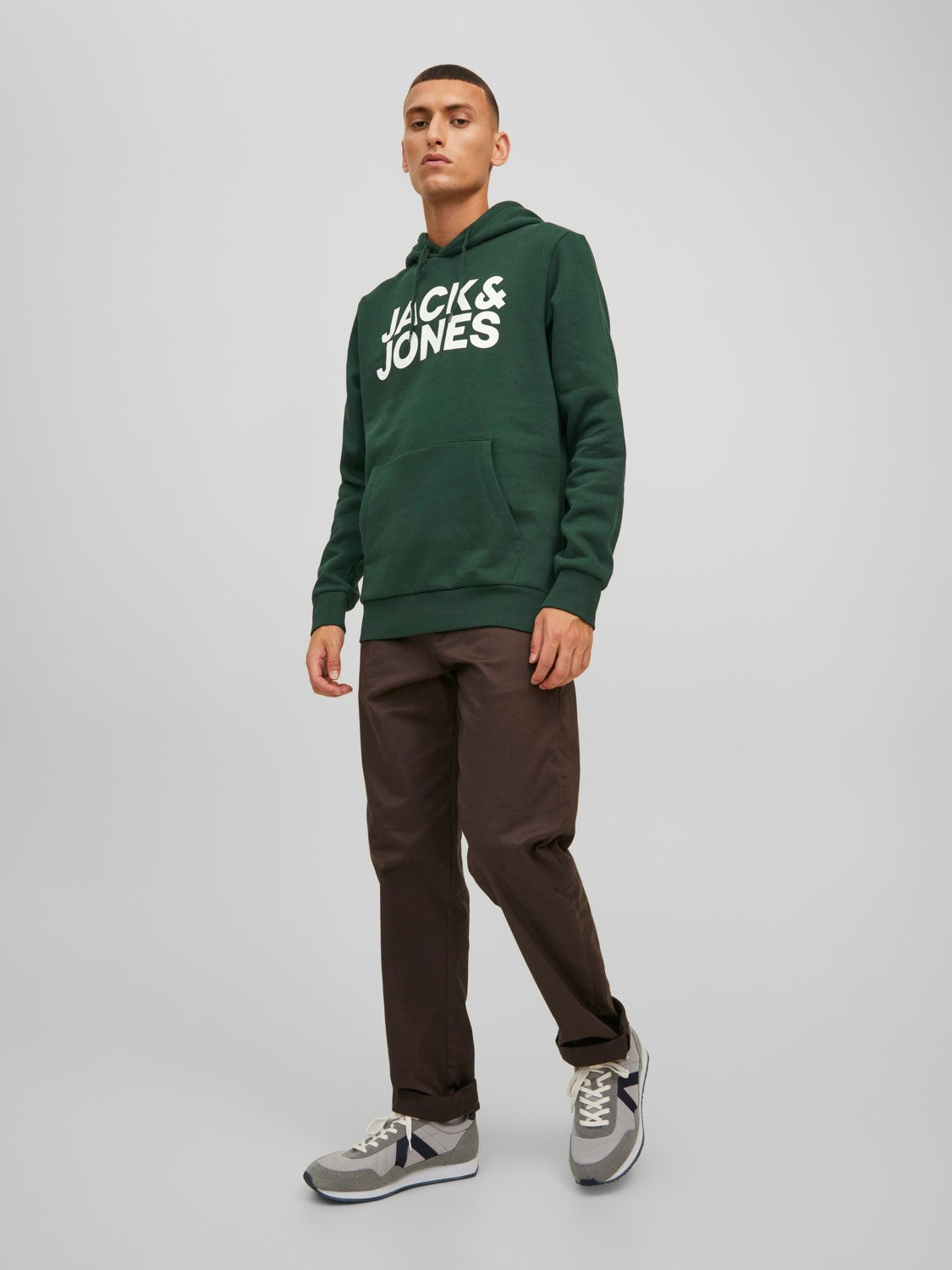 JACK & JONES FELPA CON CAPPUCCIO CON LOGO - Verde