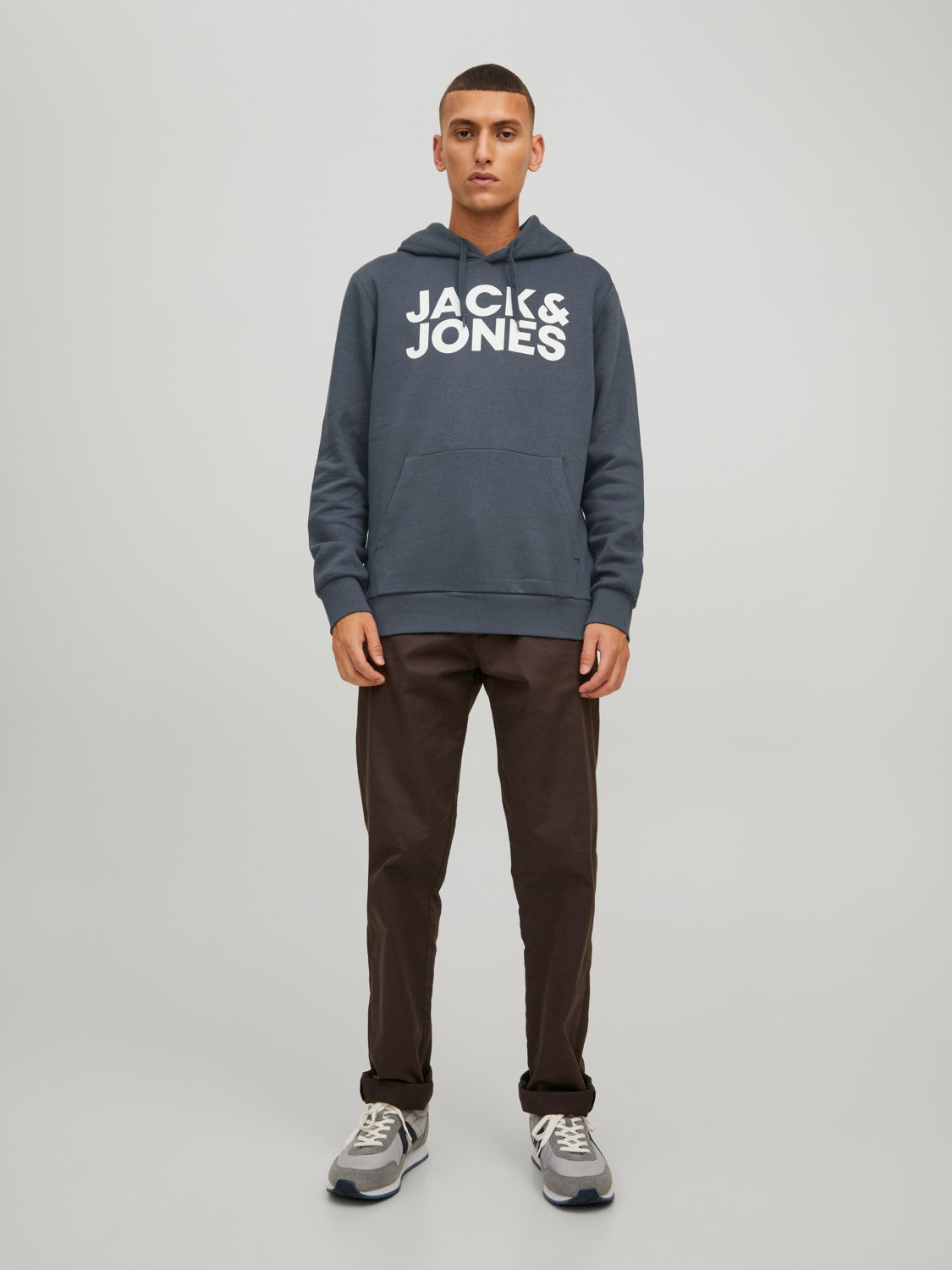 JACK & JONES FELPA CON CAPPUCCIO CON LOGO - Ombre Blue