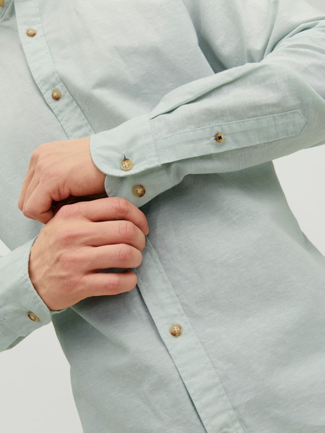 CAMICIA IN MISTO LINO CON COLLO COREANA - col. Granite green