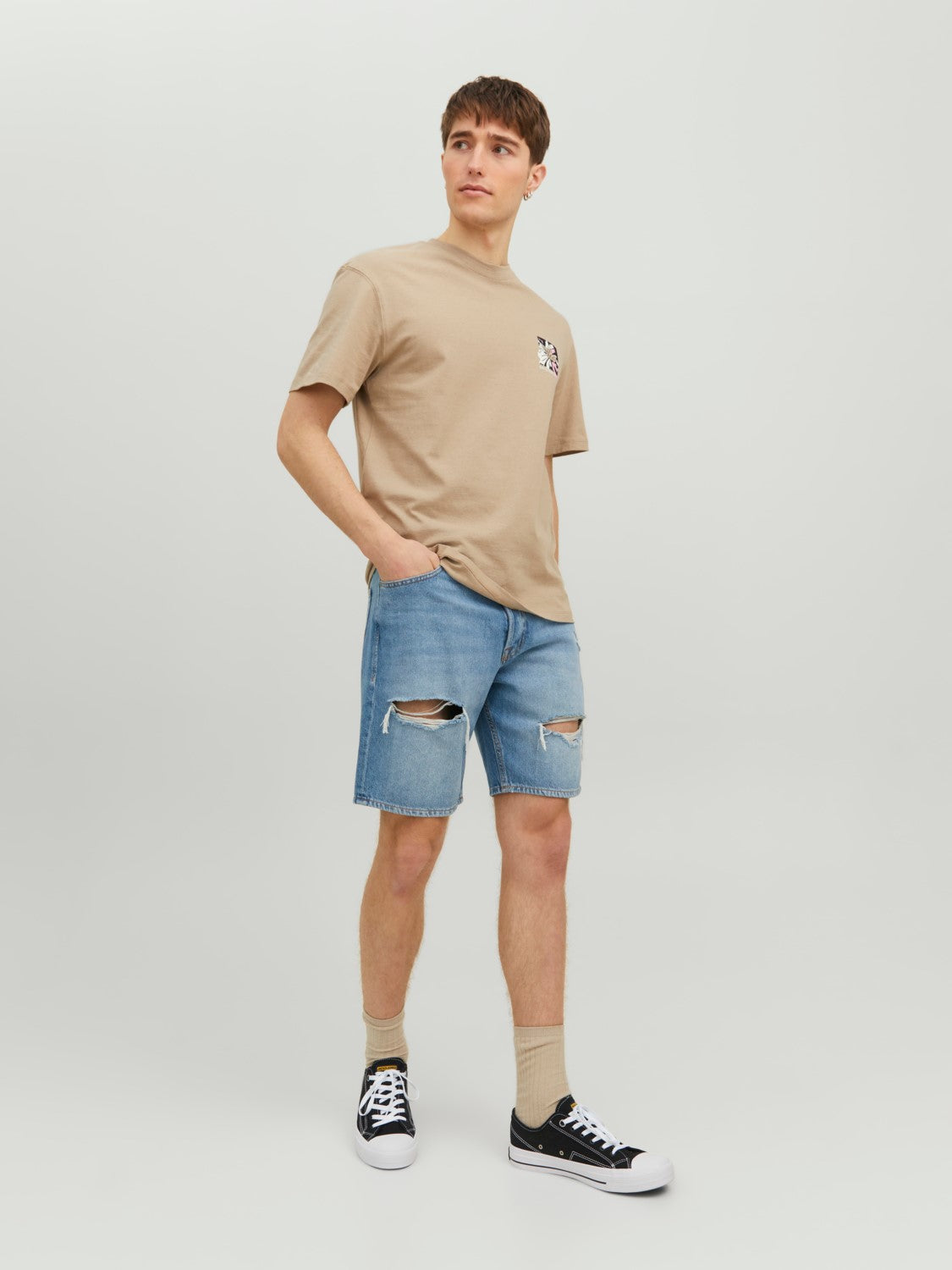 JACK & JONES BERMUDA IN JEANS CON ROTTURE - BLUE DENIM