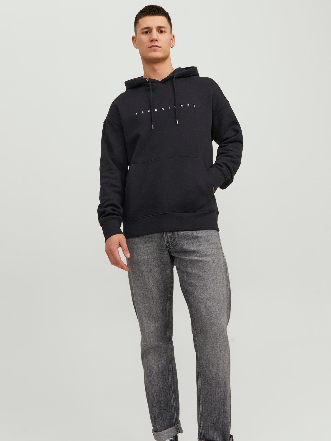 JACK & JONES FELPA CON CAPPUCCIO "ESSENTIALS" - Col. Nero