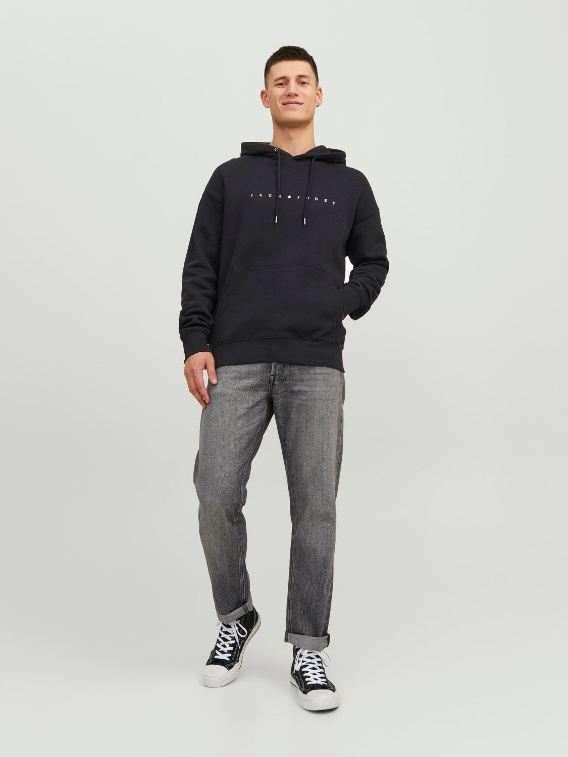 JACK & JONES FELPA CON CAPPUCCIO "ESSENTIALS" - Col. Nero