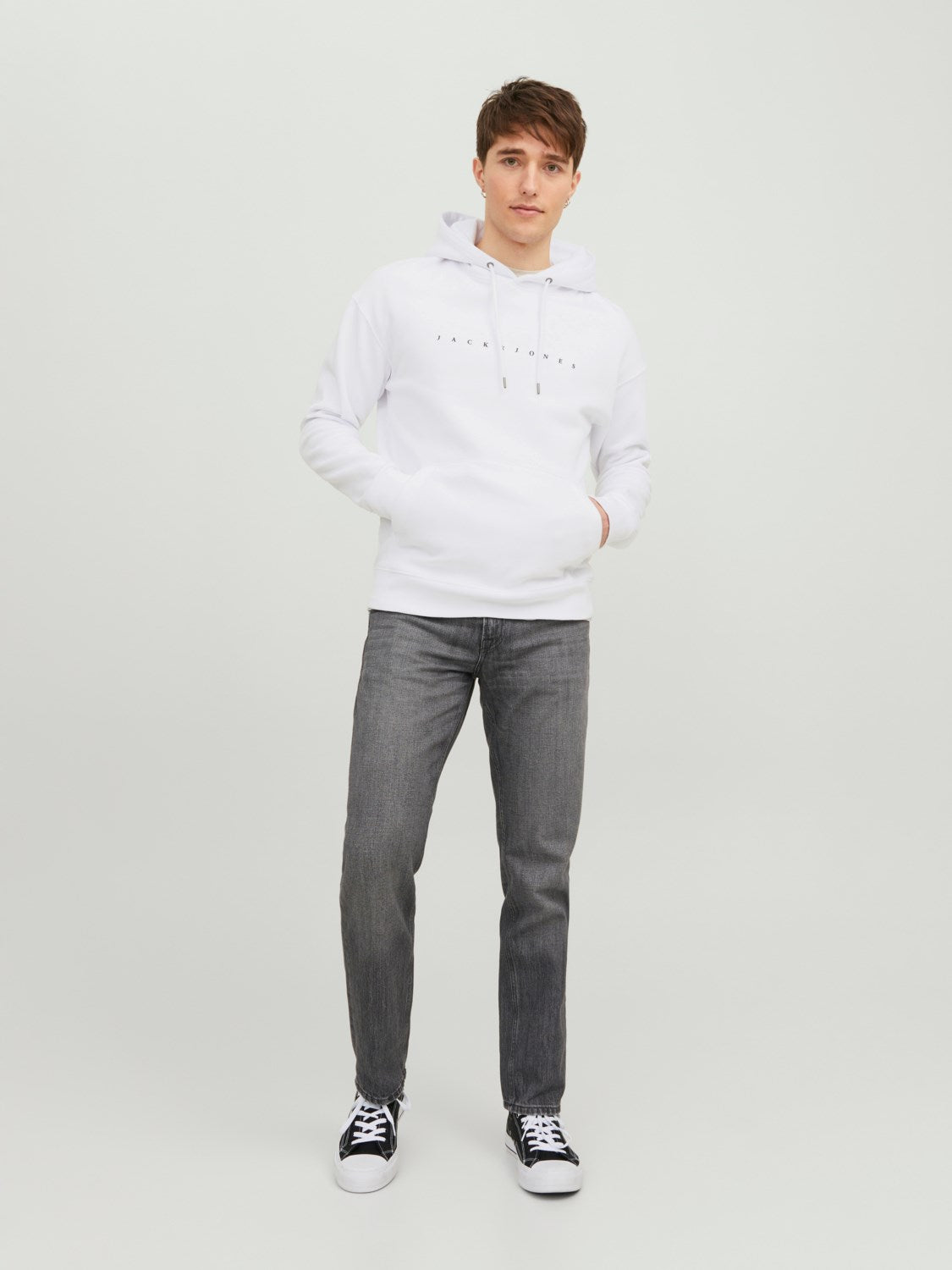JACK & JONES FELPA CON CAPPUCCIO "ESSENTIALS" - Col. Bianco