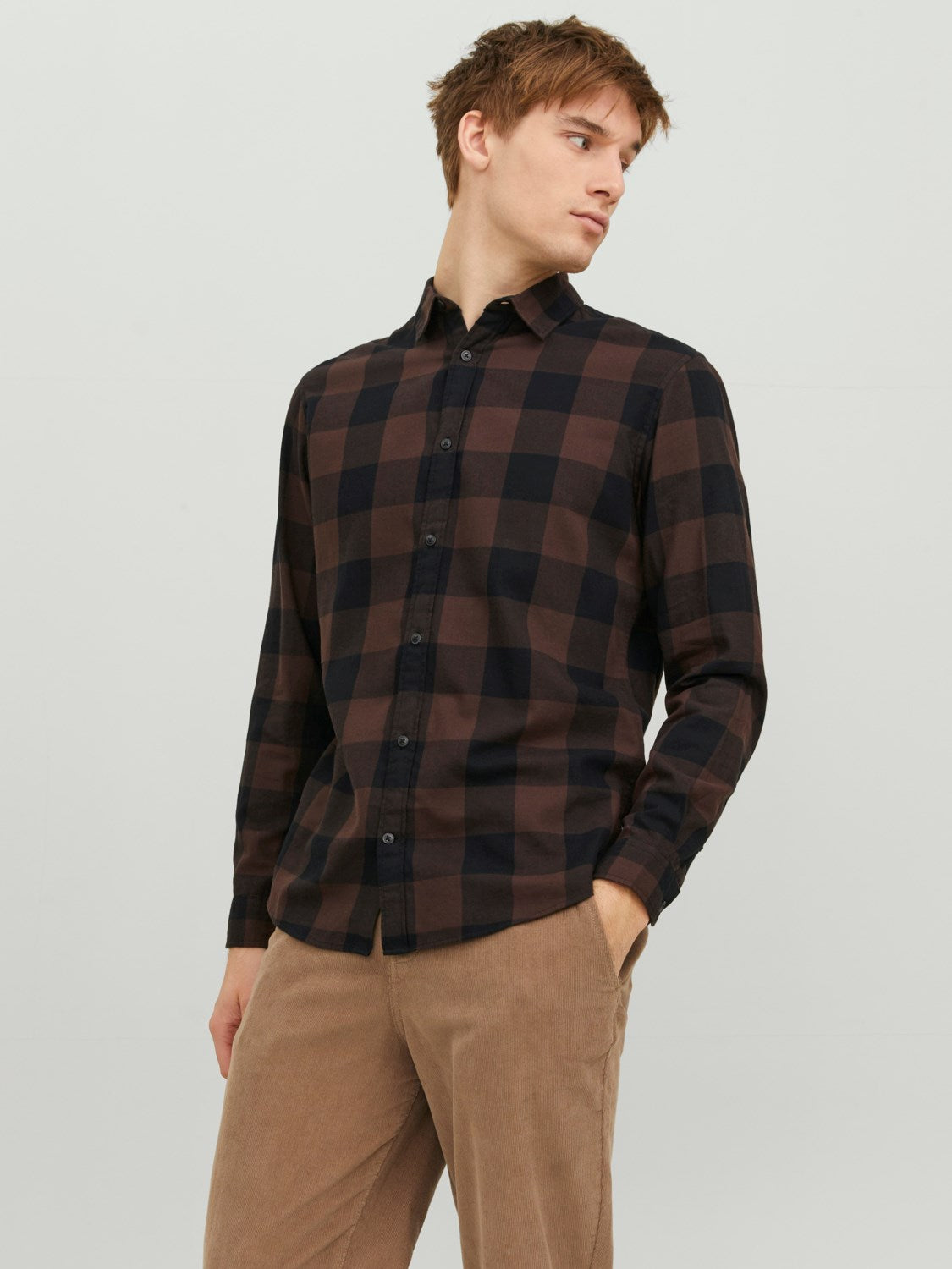 JACK & JONES CAMICIA A QUADRI UOMO - Col. Marrone