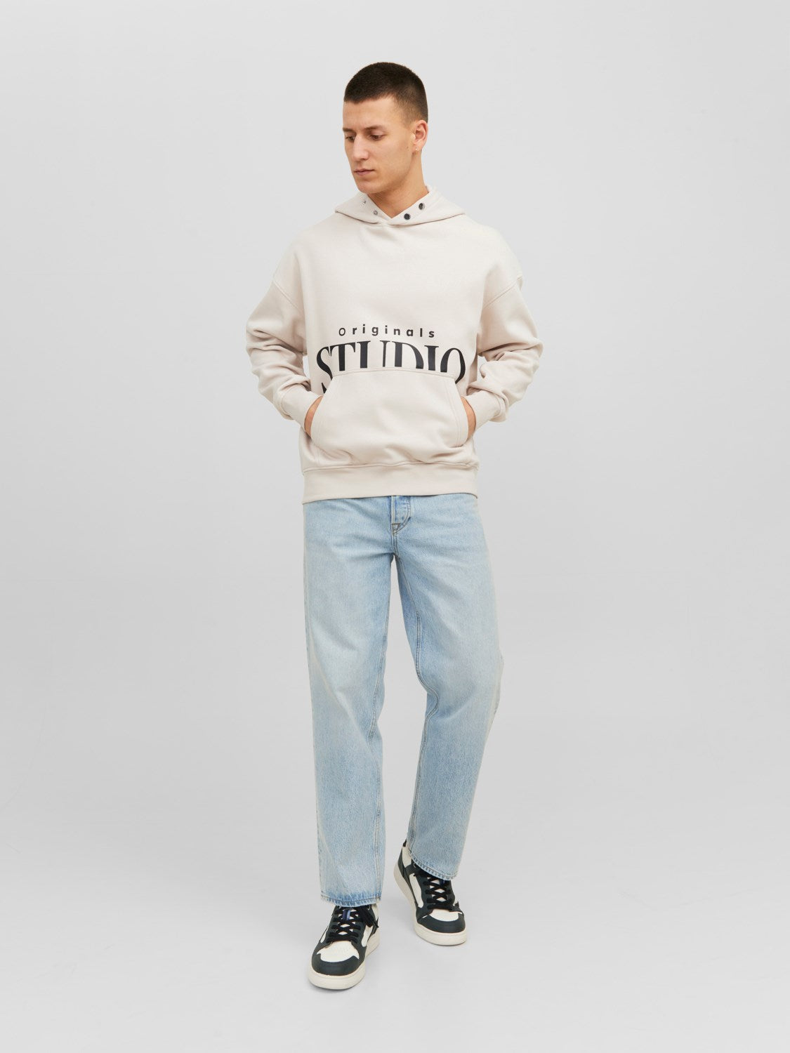 JACK & JONES FELPA CON CAPPUCCIO "ORIGINALS STUDIO" - Col. Beige