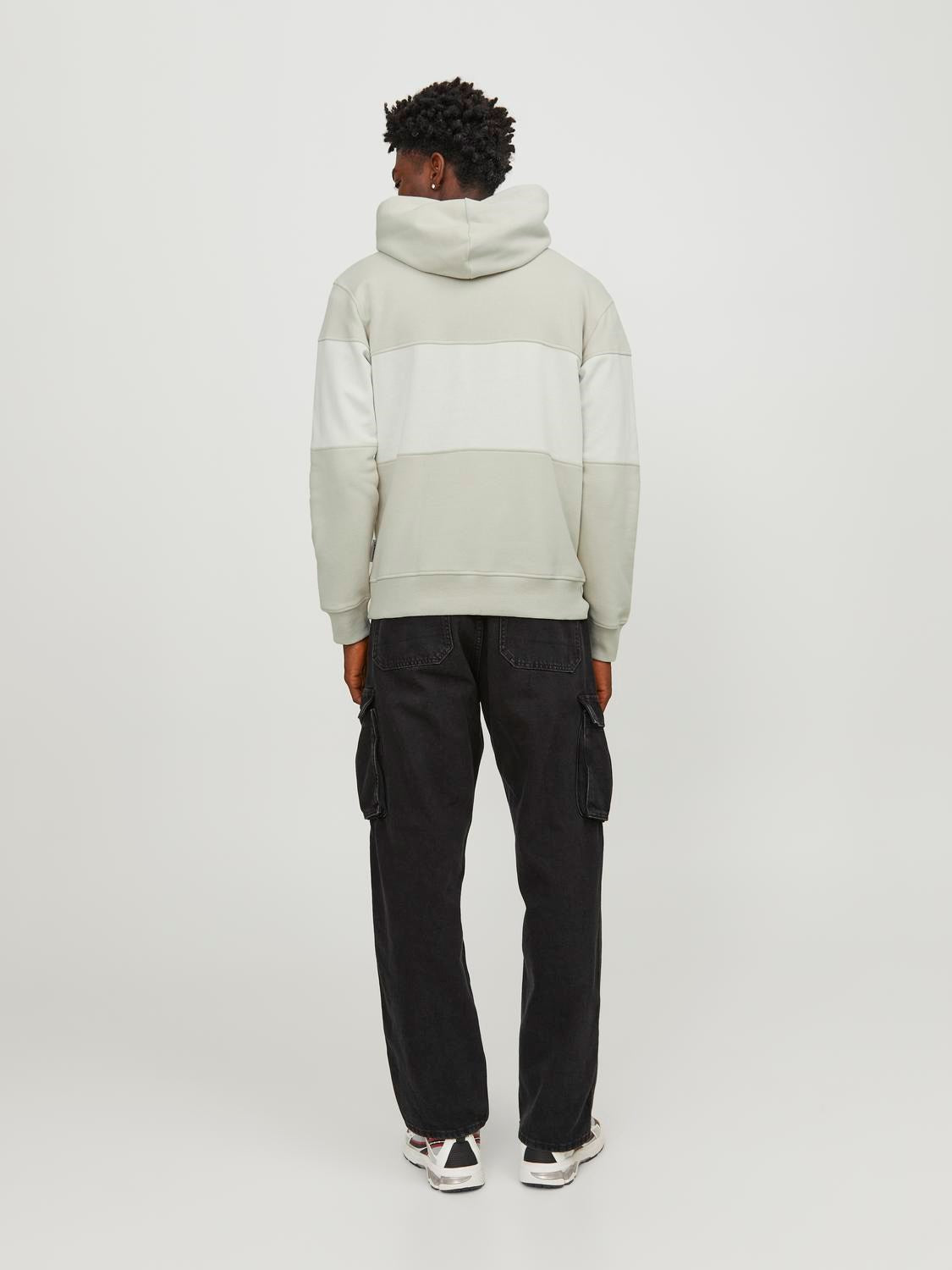 JACK & JONES FELPA CON CAPPUCCIO "BLOCKING" - Col. Beige/Bianco