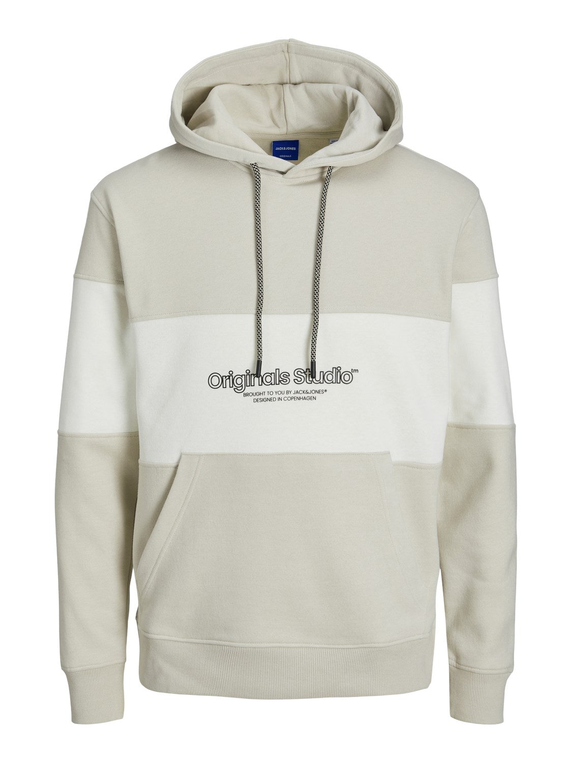 JACK & JONES FELPA CON CAPPUCCIO "BLOCKING" - Col. Beige/Bianco